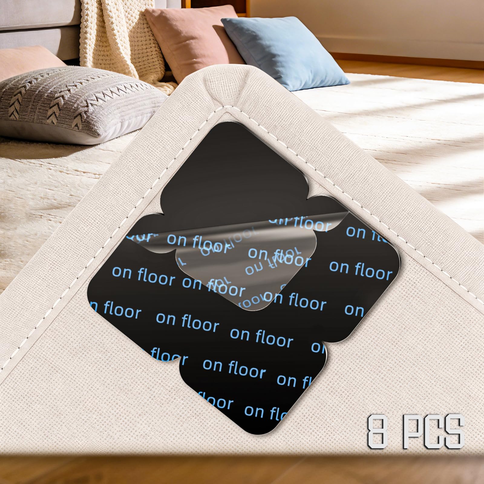 Rug Grippers for Laminate Floor, banpa Petal-shaped Anti Slip Rug Underlay Stickers, Reusable & Washable Carpet Stickers for Rugs for Wooden, Marble Floors (Pack of 8)