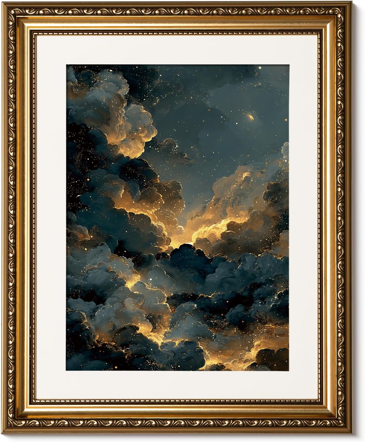 ARPEOTCY Vintage Gold Framed Wall Art Decor, 13x16 Inch Dreamy Sky and Golden Clouds Print, Celestial Canvas Wall Art for Living Room, Bedroom, or Study