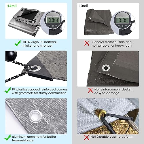 Miniatura 3 de Yescom Lona de Polietileno Reforzada de Servicio Pesado de 16 x 20 pies, 14 mil, Lona Impermeable Reversible, Cubierta de Lámina para Suelo, Lonas