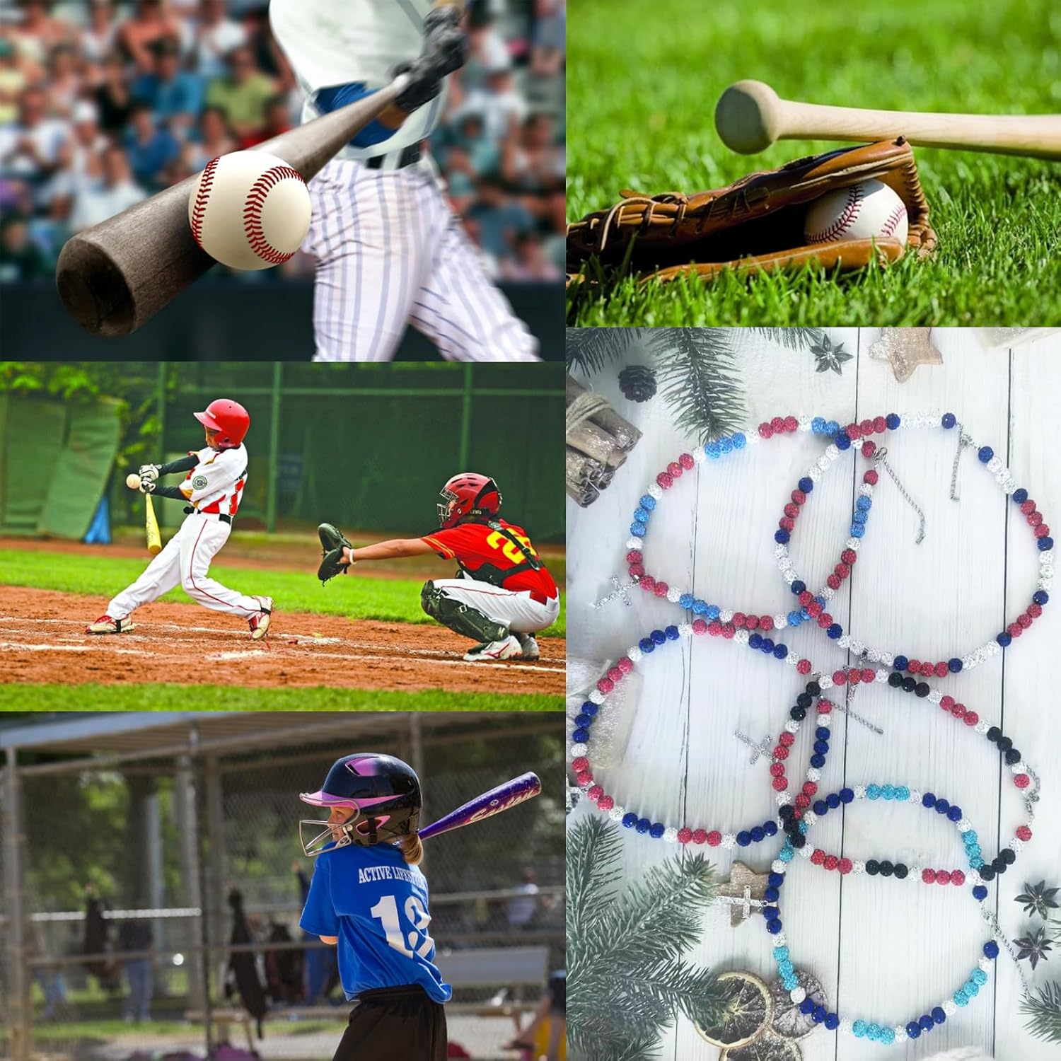 LIYAPEI Bling Ice Collection Baseball Necklace for Boys, crucifix cross pendant necklace colorful Rhinestone Beads Beaded Necklace for Men Women Baseball Team Lovers - Image 5