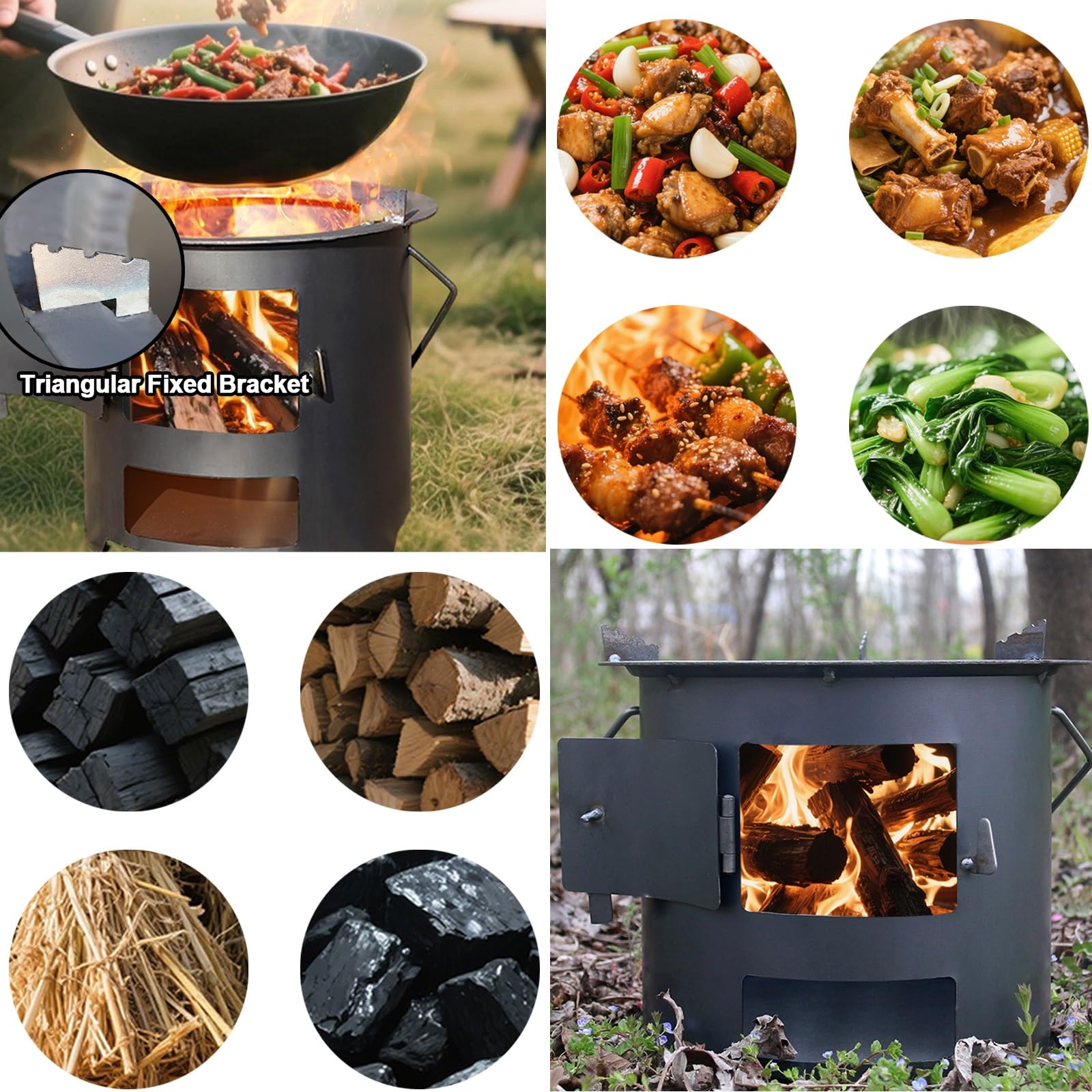 Tragbarer Camping Holzofen, Holzofen Outdoor Zum Kochen, Wandern, Rucksackreisen, Verdickte Stahlplatte, Wird mit Einem Griff und Zubehör Geliefert(30cm/12in)