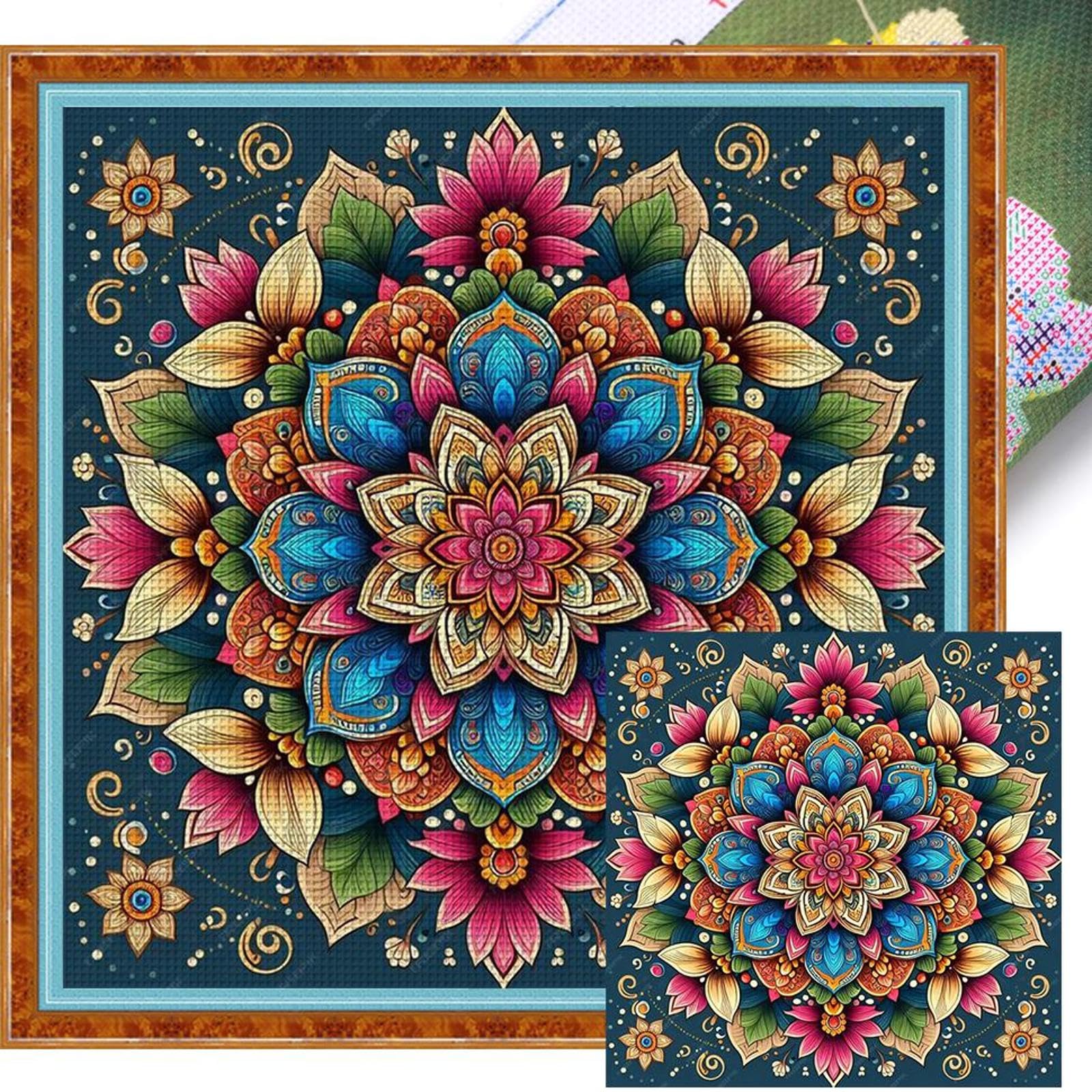 Mandala Printed Cross Stitch Kit 40x40cm DIY 14CT Embroidery Craft Set Decor (D)