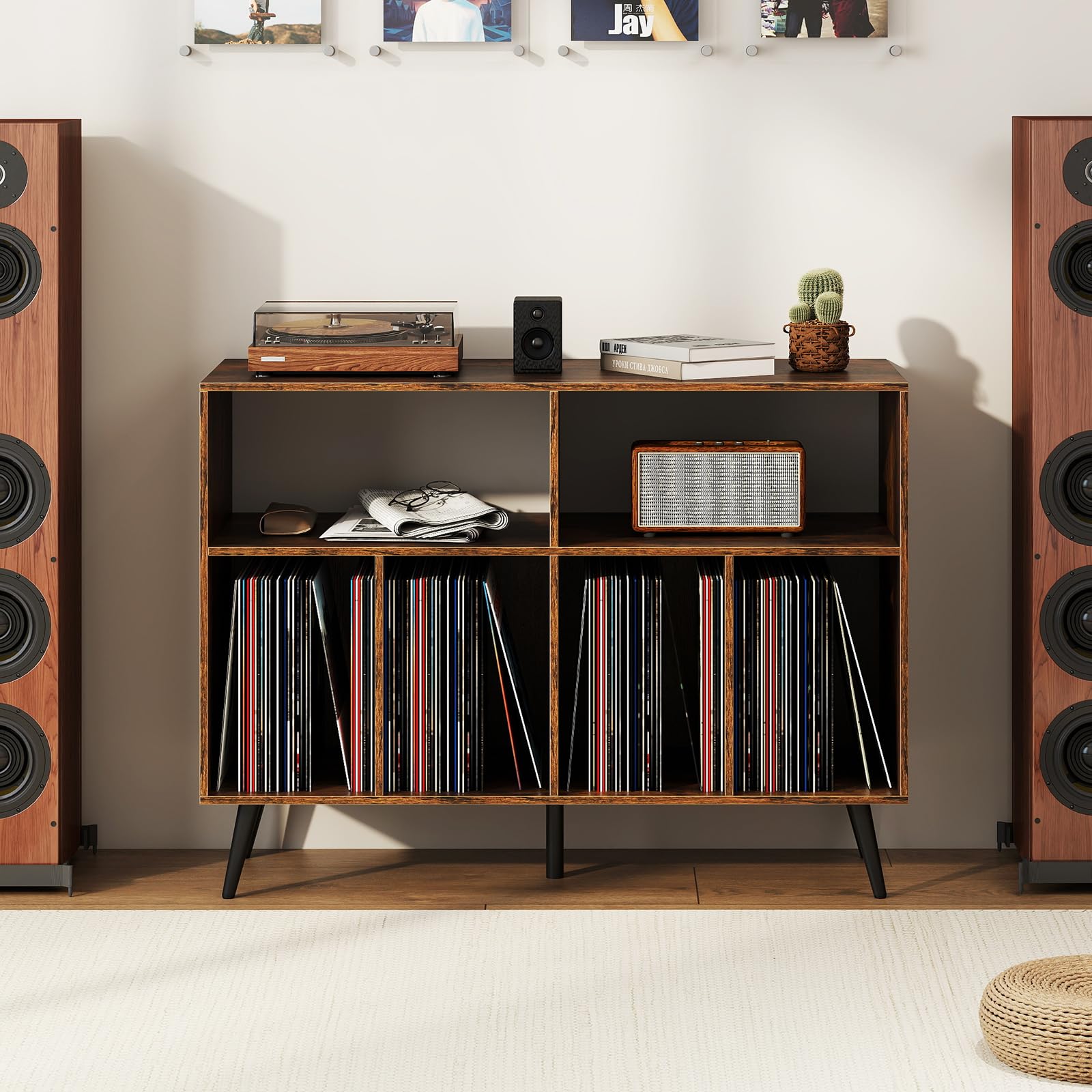 COSTWAY Supporto per Giradischi, Mobiletto per Giradischi a 3 Livelli con Scaffali per Vinili, Tavolino per Dischi con 5 Gambe, Scaffale Espositivo per Soggiorno, Sala Musica (Marrone)
