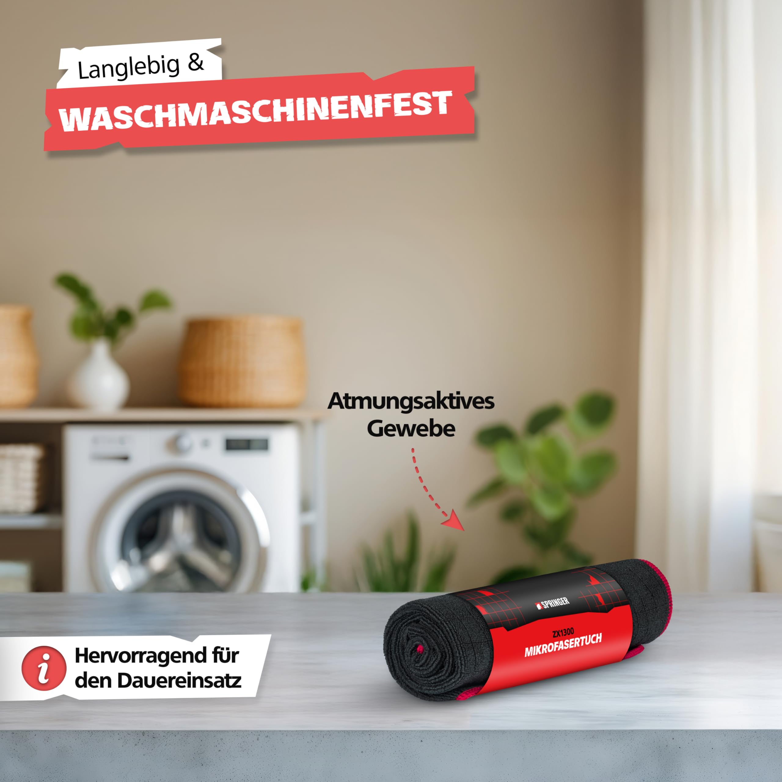 SPRINGER ZX1300 4 x Mikrofasertuch Auto 40 x 40 cm, 380 GSM | 100% kratzfrei & schonend | extrem saugfähig & fusselfrei | Reinigungs- & Poliertücher für die Autopflege