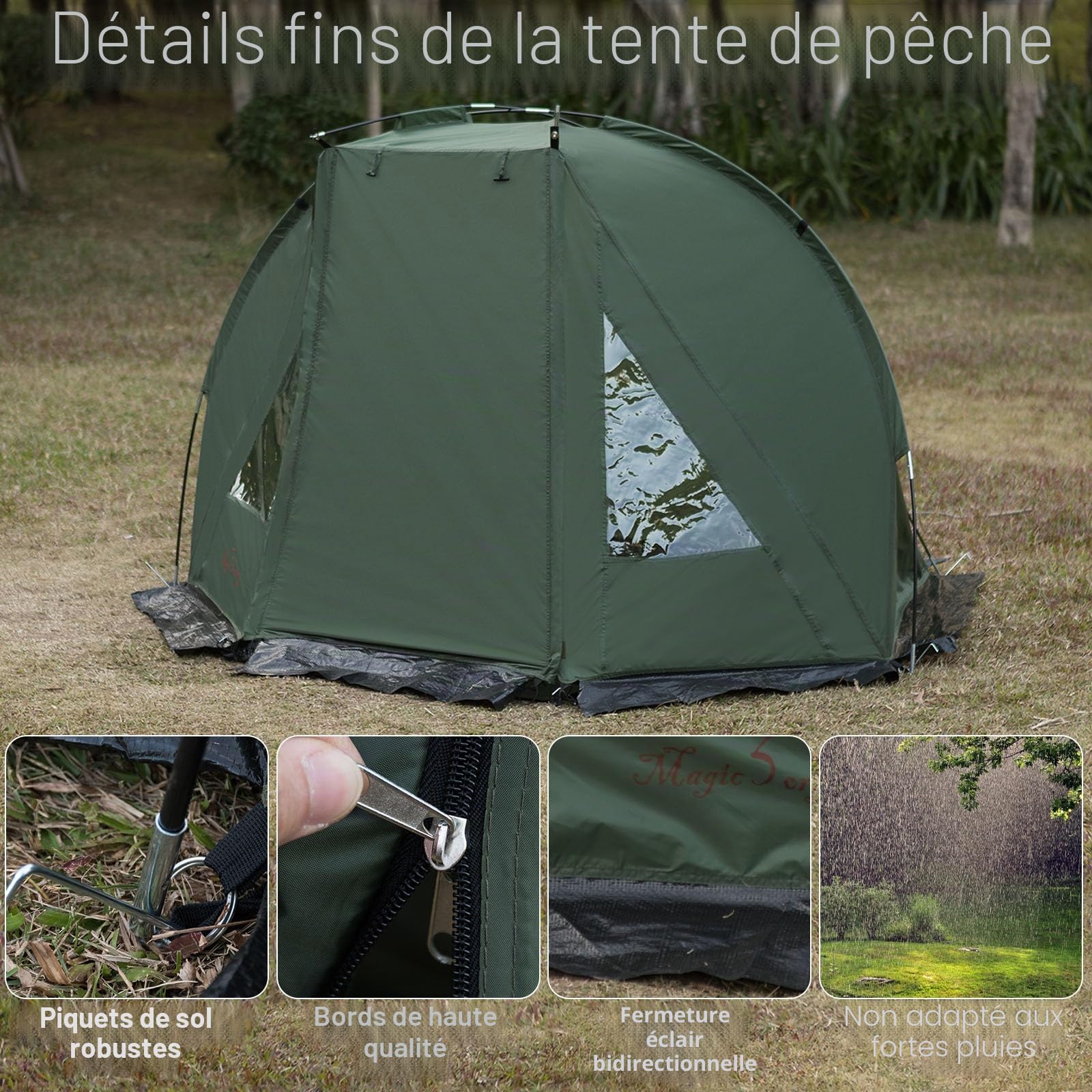 Camping Tente de Pêche Ultra léger Facile à Installer Bivouac Tente Imperméable Ventilée pour Pique-Nique Randonnée Pêche en 4 Saison avec Sac de Tansport.