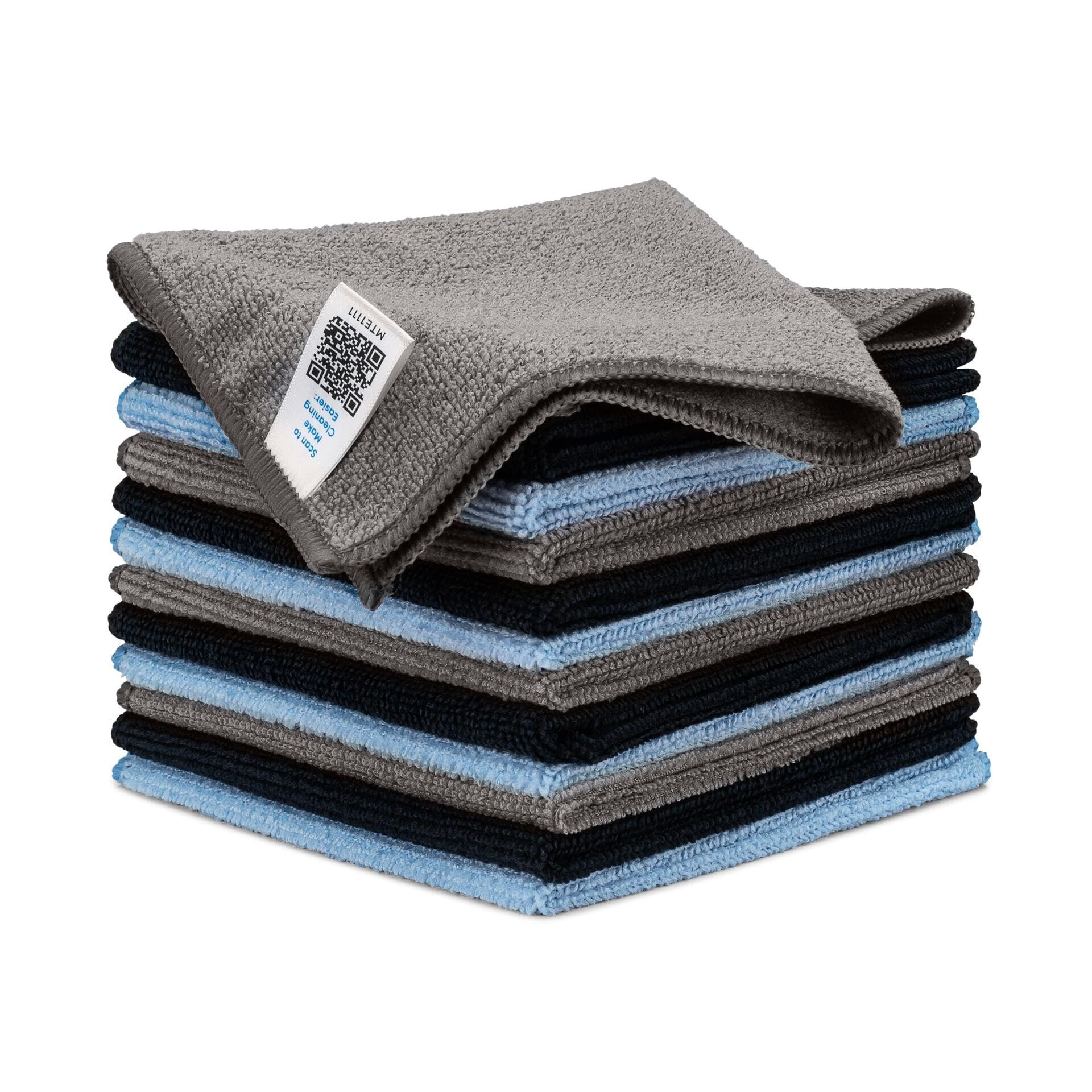 Microfiber WholesaleCleaning Cloth - 12 Pack | Better Quality All Purpose Towels | Great for Home, Clean, Dust, Polish | Soft, Absorbent, Durable | Wash 100s of Times | Black Gray Blue