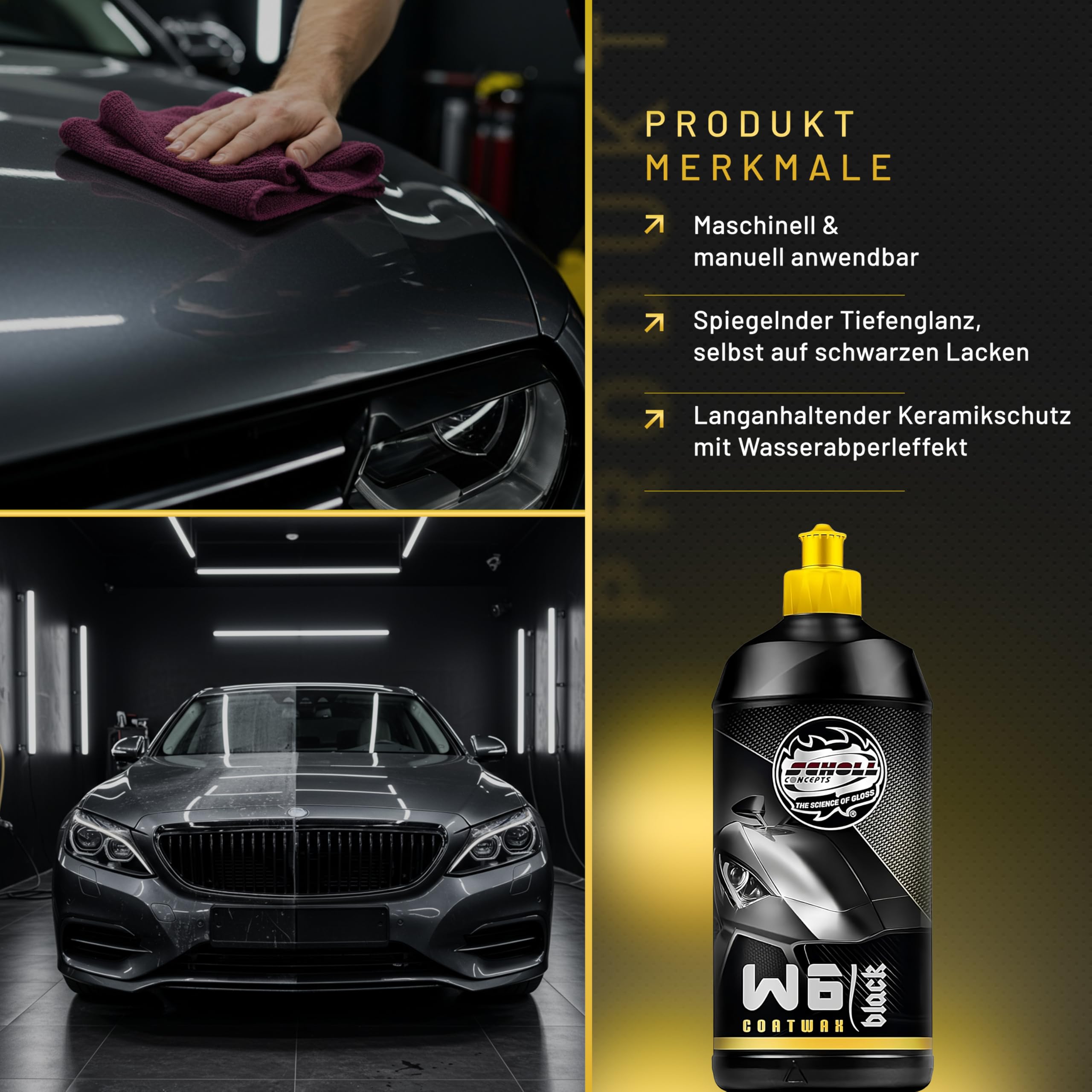 W6 Black Coatwax Mastic d'étanchéité longue durée pour voiture, 250 ml, cire de qualité supérieure, avec brillance profonde et effet déperlant à l'eau, fabriqué en Allemagne