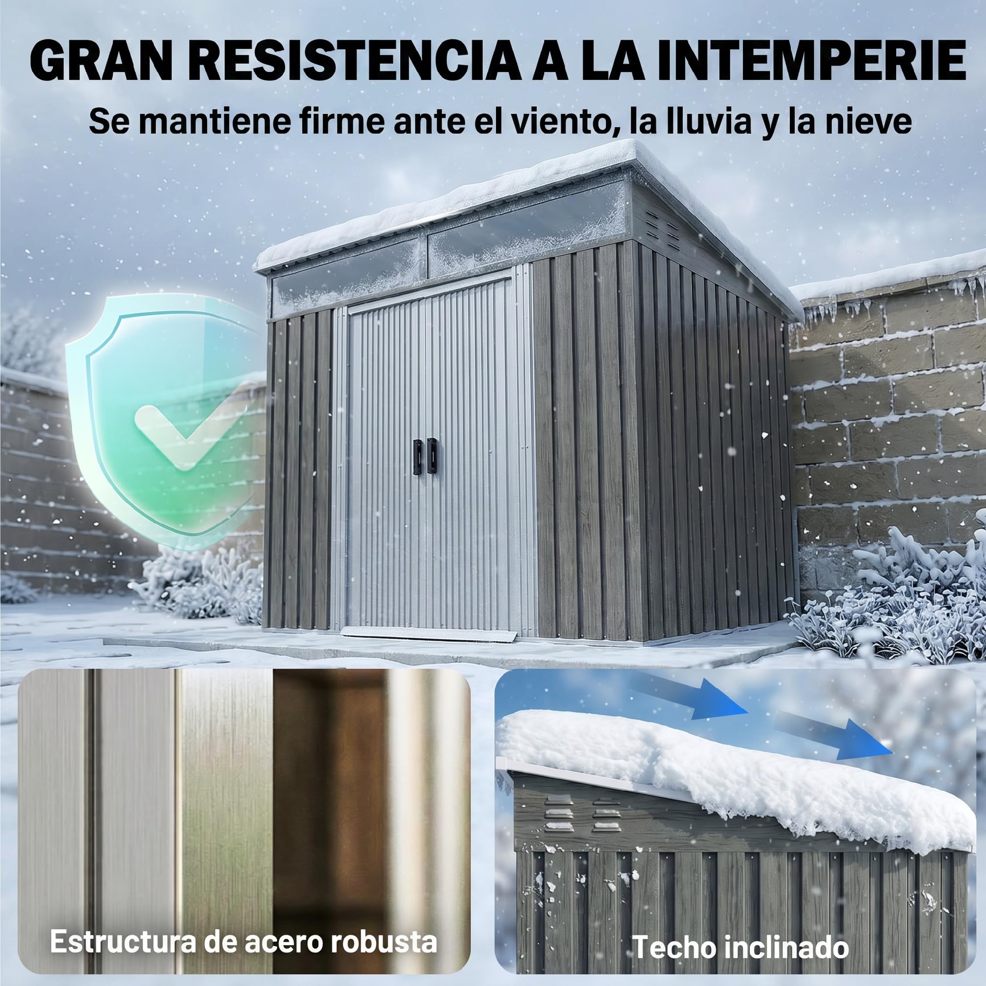 Outsunny Caseta de Jardín Exterior 2 m² 195x122x181,5 cm Gris Claro | 2 m², Cobertizo de Jardín Exterior Metálica, con Base SIN SUELO, 2 Puertas Correderas, Ventanas, Ganchos para Herramientas