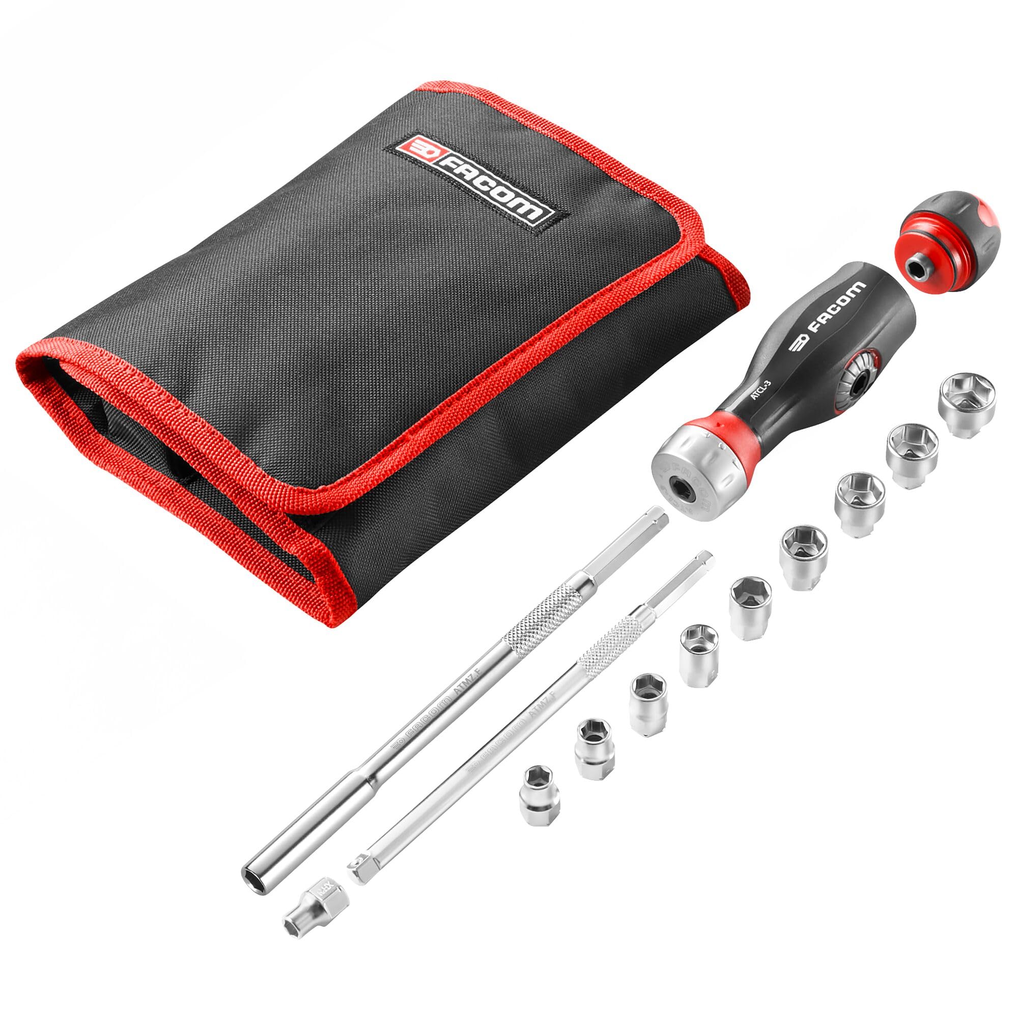 FACOM Composizione di cacciaviti 3 in 1 protwist multilame a doppio cricchetto con composizione di prese da 1/4" manico ergonomico bi-materiale, cricchetto 45 denti di alta qualità, 12 pezzi - ATCL