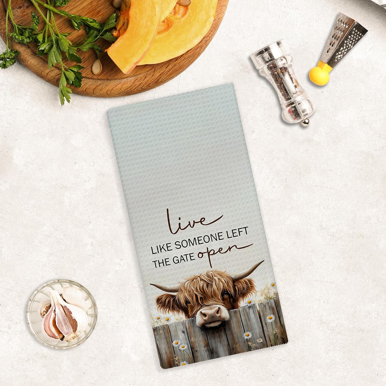 Farmhouse Highland Western Cow Kitchen Towels, Live Like Someone Left The Gate Open Rustic Hand Towels for Bathroom Decor, Cow Lover Gifts Dishcloths Dish Towel for Kitchen 16x24 Inches - Image 6