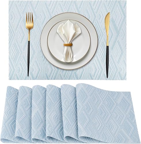 Juego de 6 manteles individuales de vinilo de plástico, lavables, resistentes al calor, antideslizantes, elegantes, duraderos, para cocina, comedor,