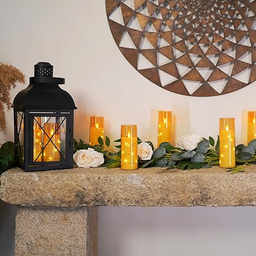 Miniatura 7 de Raycare Vela sin llama con temporizador remoto  9 velas LED parpadeantes acrílicas que funcionan con pilas con cuerda de estrella incrustada para