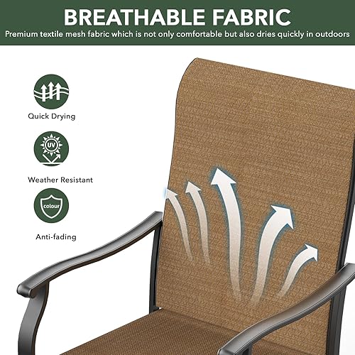 Miniatura 5 de Juego de 2 sillas de comedor giratorias para patio, sillas de metal para exteriores con tela de malla de textileno, juego de muebles de patio,