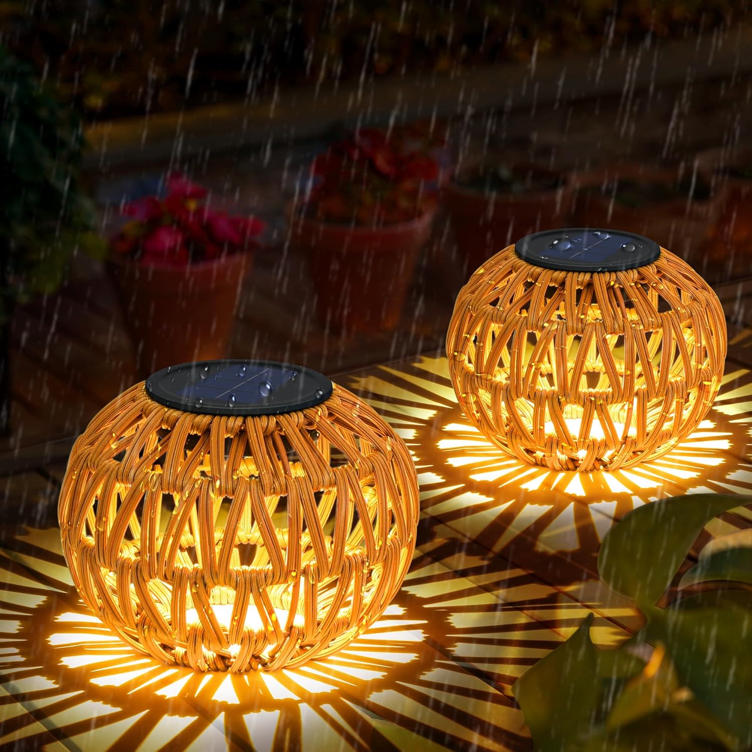 2 Pack Solar Lanterns Outdoor: Waterproof Solar Garden Lights Gifts for Women, Rattan Solar Powered Small Table Lamp Decorative, Outside Solar Lights for Yard, Patio, Porch, Pathway, Deck, Lawn Decor