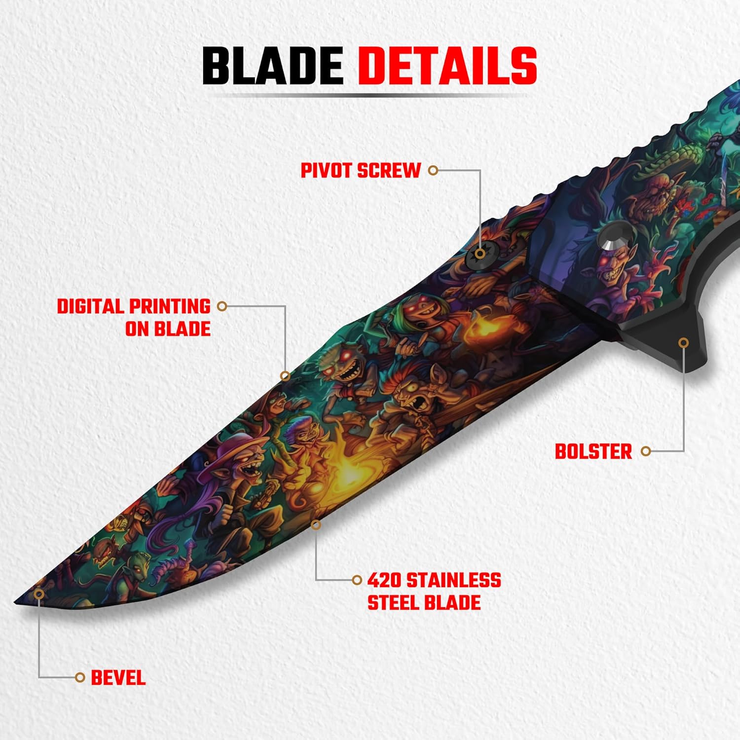 Fantasy Knives, Funky Knife, Digital Printing On Blade, Fun Pocket Knife