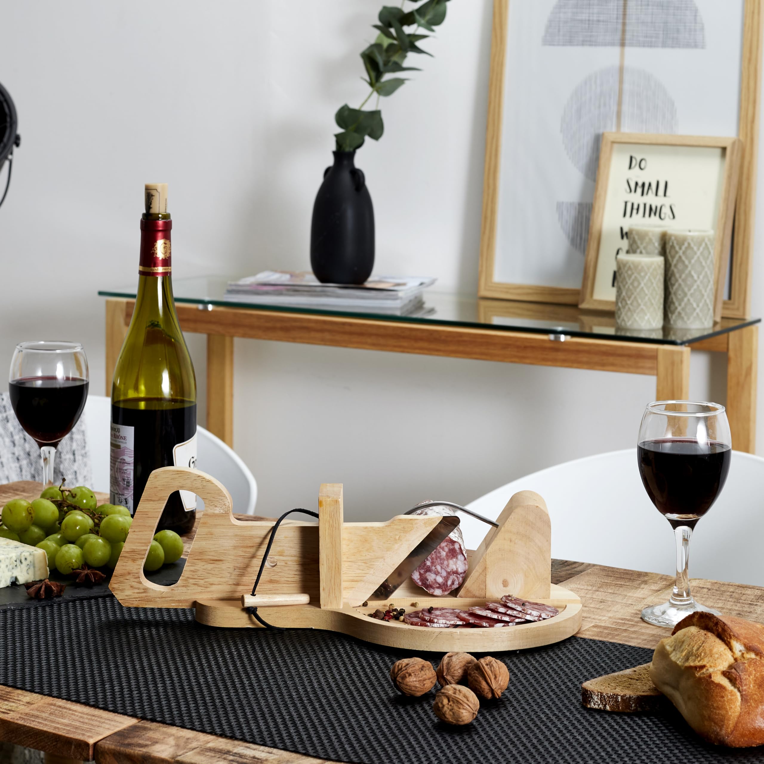Trancheuse Guillotine Coupe Charcuterie Saucisson Manuelle Ronde Bois Inox Marron