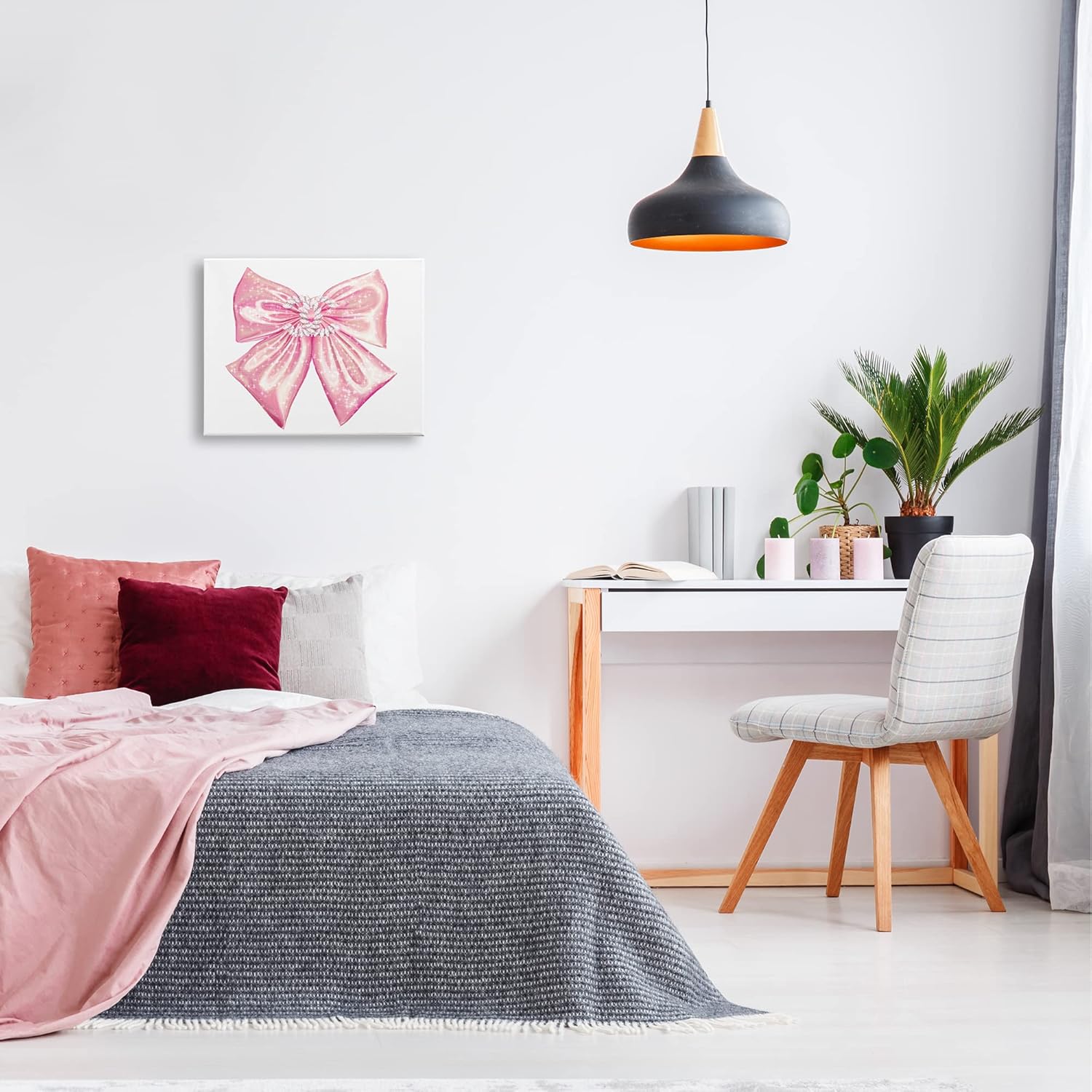 Stupell Industries Glam Diamond Glimmer Pink Fashion Design Bow, Design by Ziwei Li