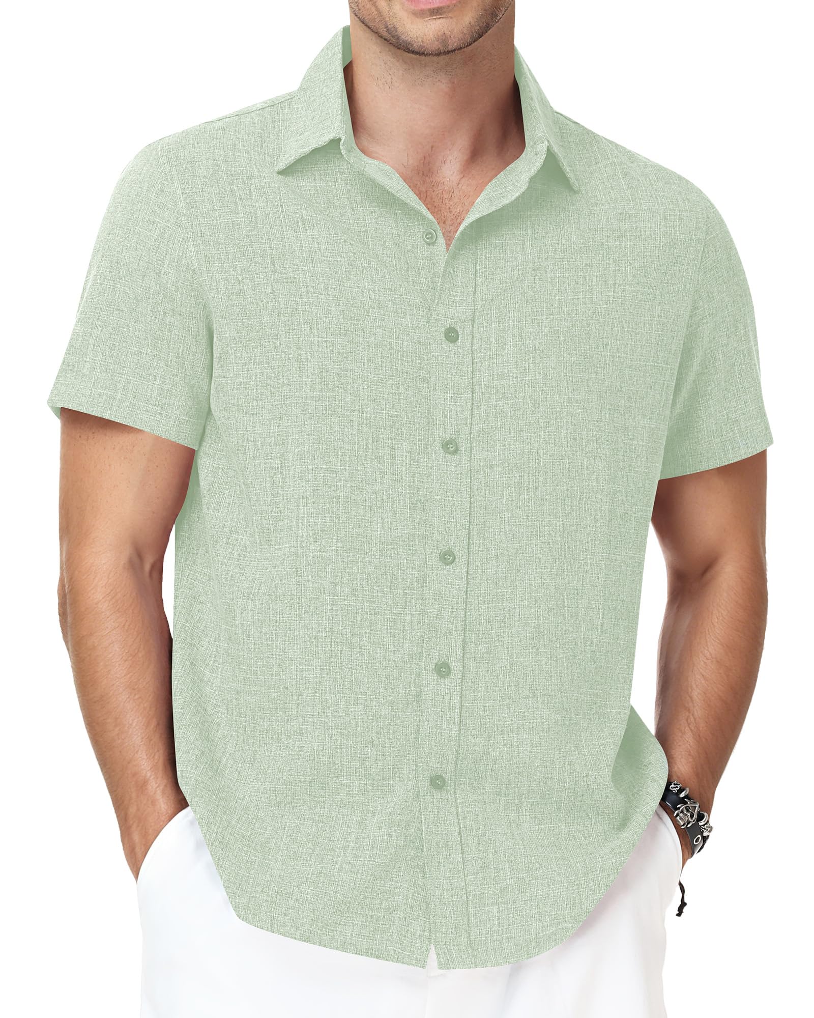 Runhit Men's Short Sleeve Button Down Shirts Casual Beach Shirt Lightweight Wrinkle Free Vacation Summer Wedding Tops