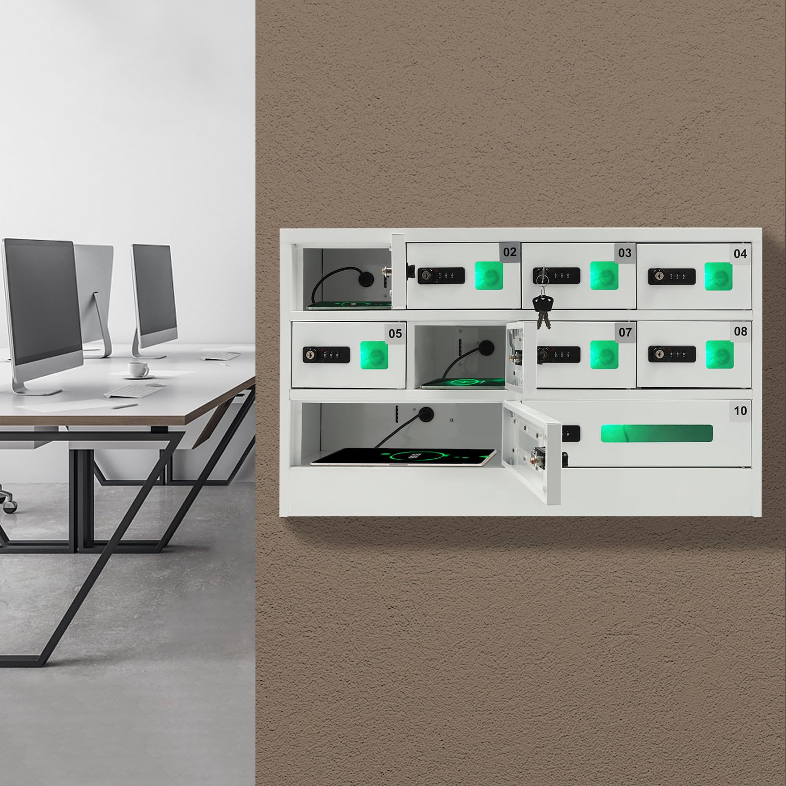 Gdrasuya10 10 Slots Cellphone Locker Charging Station, Phone Charging Cabinet with Door Locker & Keys Steel Mobile Phone Locker, Phone Locker Box for Employees Classroom Office