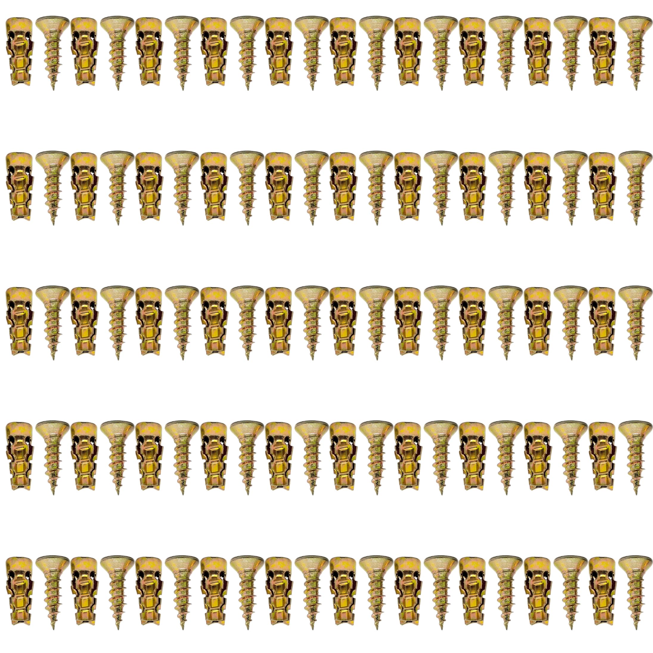 Stazamor Golden 50 Sets 6X14mm Gold Galvanized Iron Expansion Anchors & Screws, Wall Anchors For Hinges, Wood, Tile, Stone, Heavy Duty Fixings, Hardware Kit
