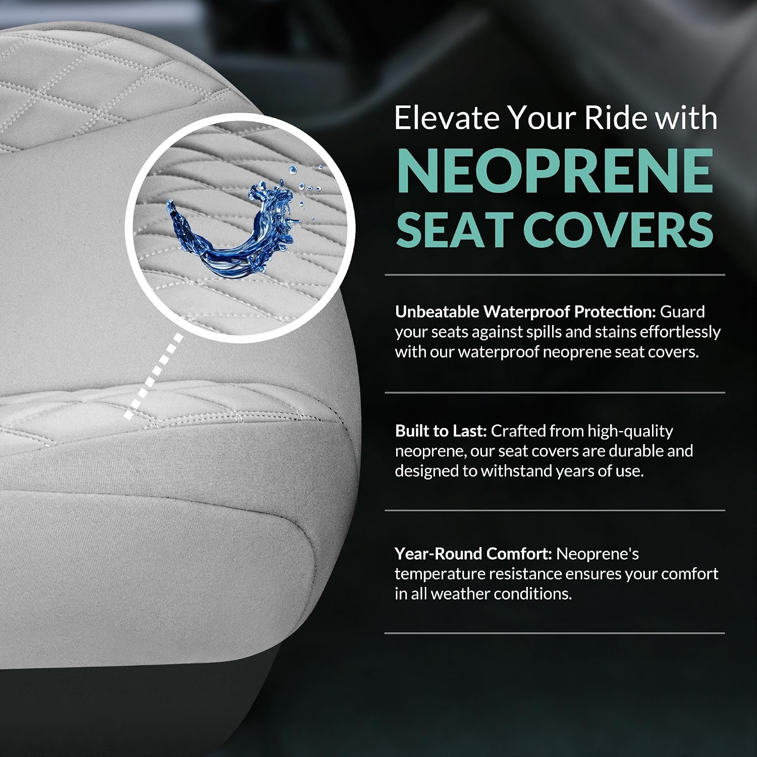FH Group Custom Fit Car Seat Covers Specifically Made for 2016-2023 Toyota Tacoma, Front Set Solid Gray Ultraflex Neoprene, 5 Seater Pickup Seat Covers, Toyota Accessories