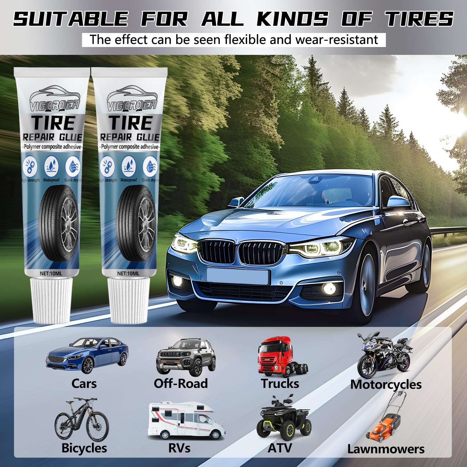 Tire Repair Glue Rubber Cement for Sidewall Fixes Suitable for Car Motorcycle Bike Jeep Off-Road Truck Tractor 20ML — view 7