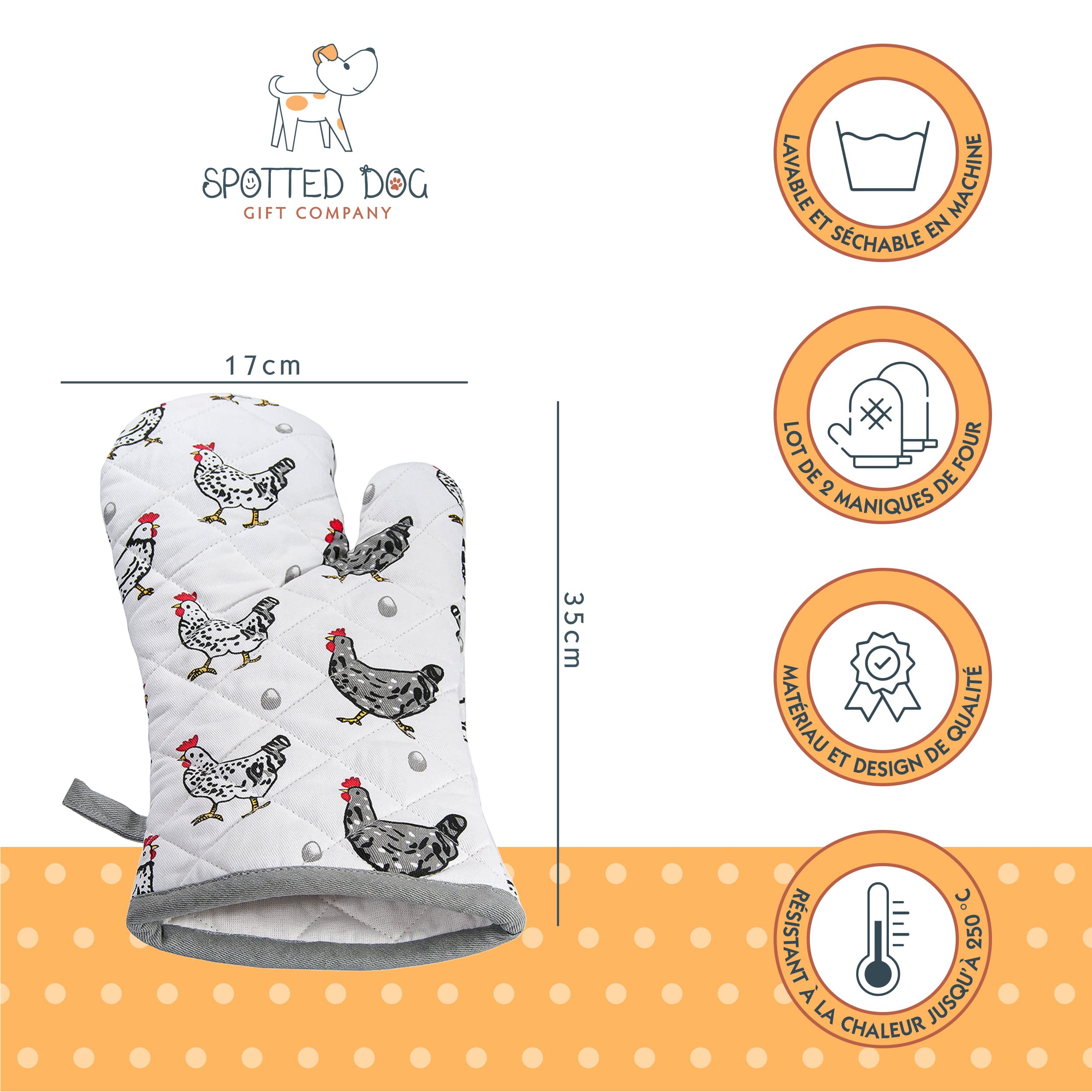 Image secondaire de Gants de Four Anti Chaleur Poule Imprimé - 100% Coton - Spotted Dog Gift Company