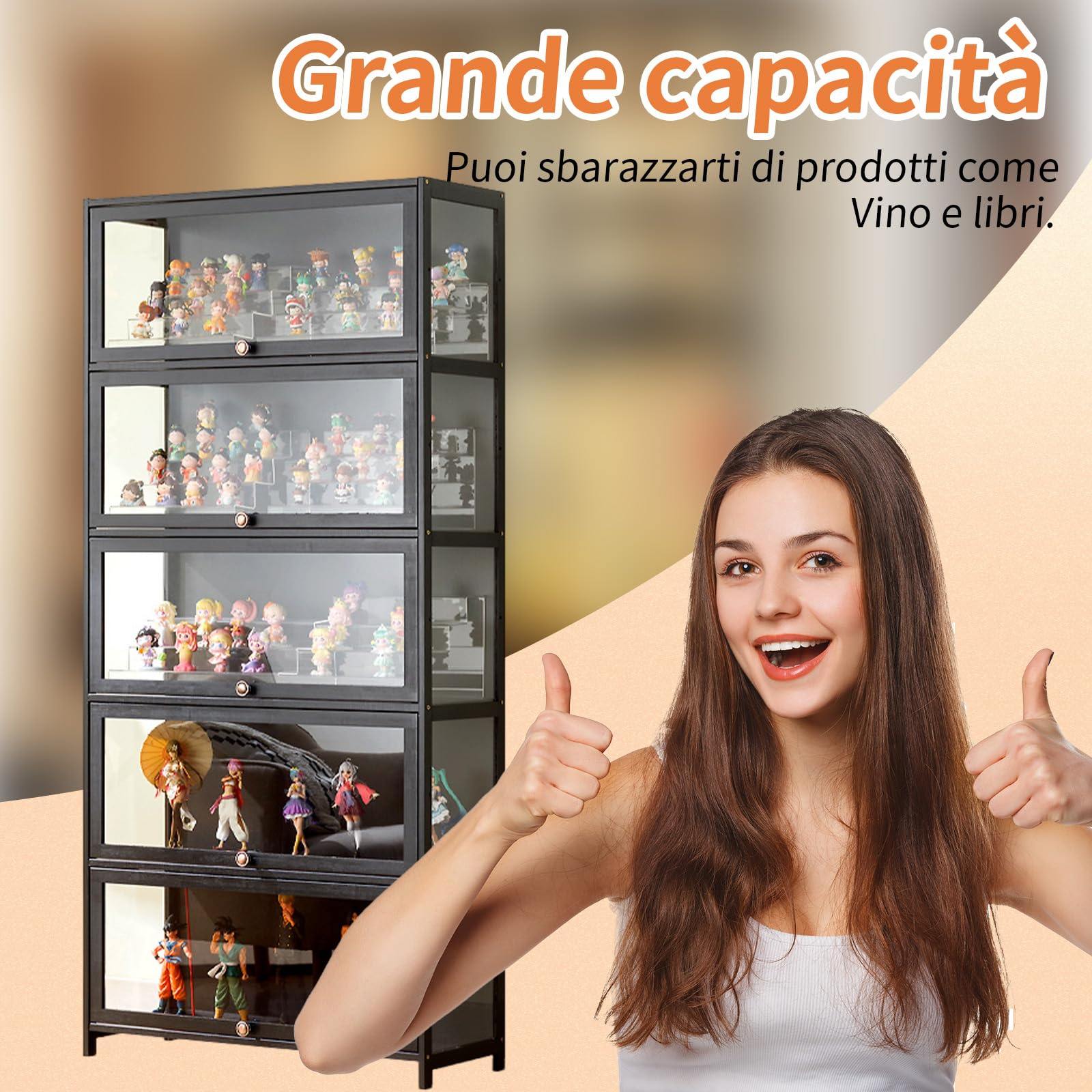Vetrina Espositiva Per Collezionismo,Vetrina multifunzionale in bambù, Design Della Porta dell'armadio a Ribalta,Vetrinetta Espositiva per Uffici, Camere da Letto, Soggiorni