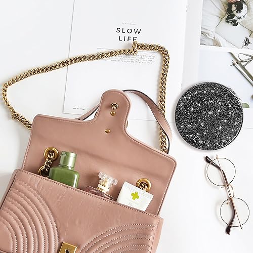 Miniatura 8 de Dynippy Espejo compacto de doble cara con aumento 1X2X de piel sintética a granel, espejo redondo para monederos, espejo de mano portátil de