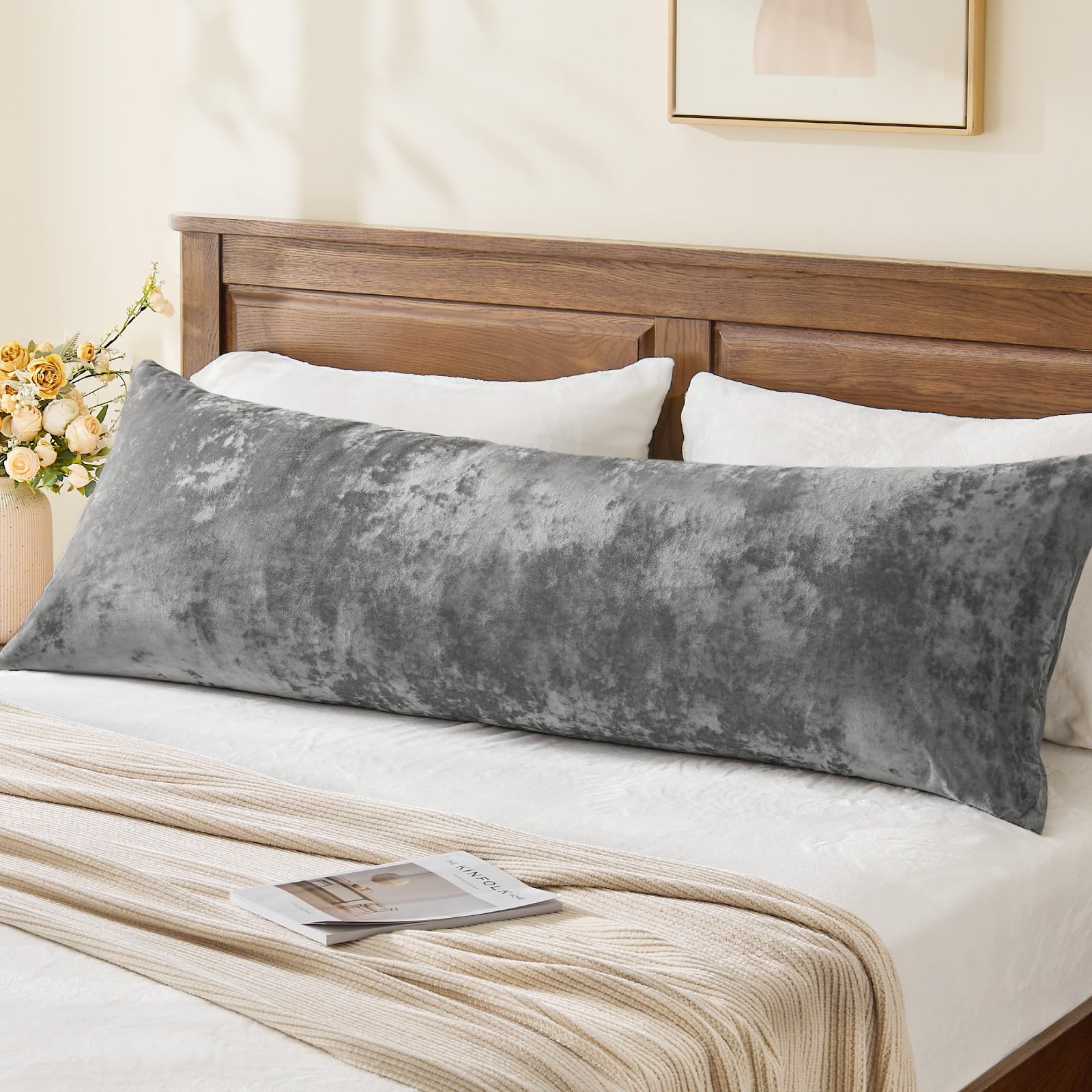 BEDELITE Velvet Body Pillow Cover with Zipper Soft and Plush 20x54 Long Pillow Case Velvety Smooth and Cozy