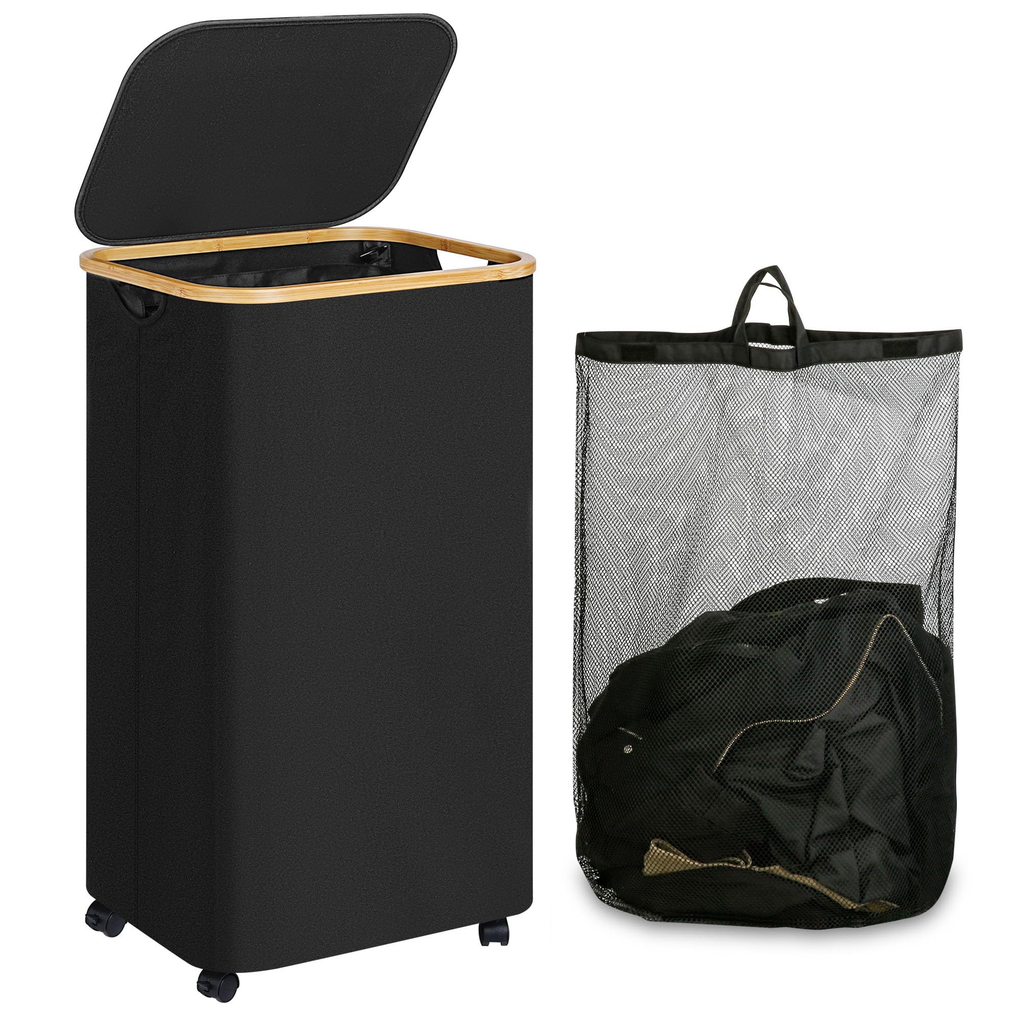 IEGrow Laundry Hamper with Wheels 110L Laundry Basket with Mesh Bag,Black