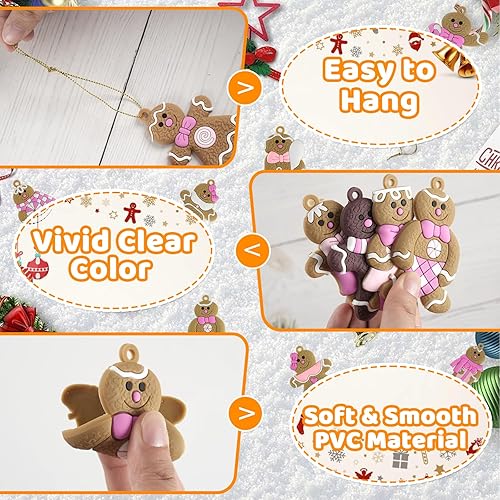 Miniatura 51 de Adornos de casa de jengibre para decoración de árbol de Navidad, 12 piezas de decoración de Navidad de casa de jengibre, adornos colgantes