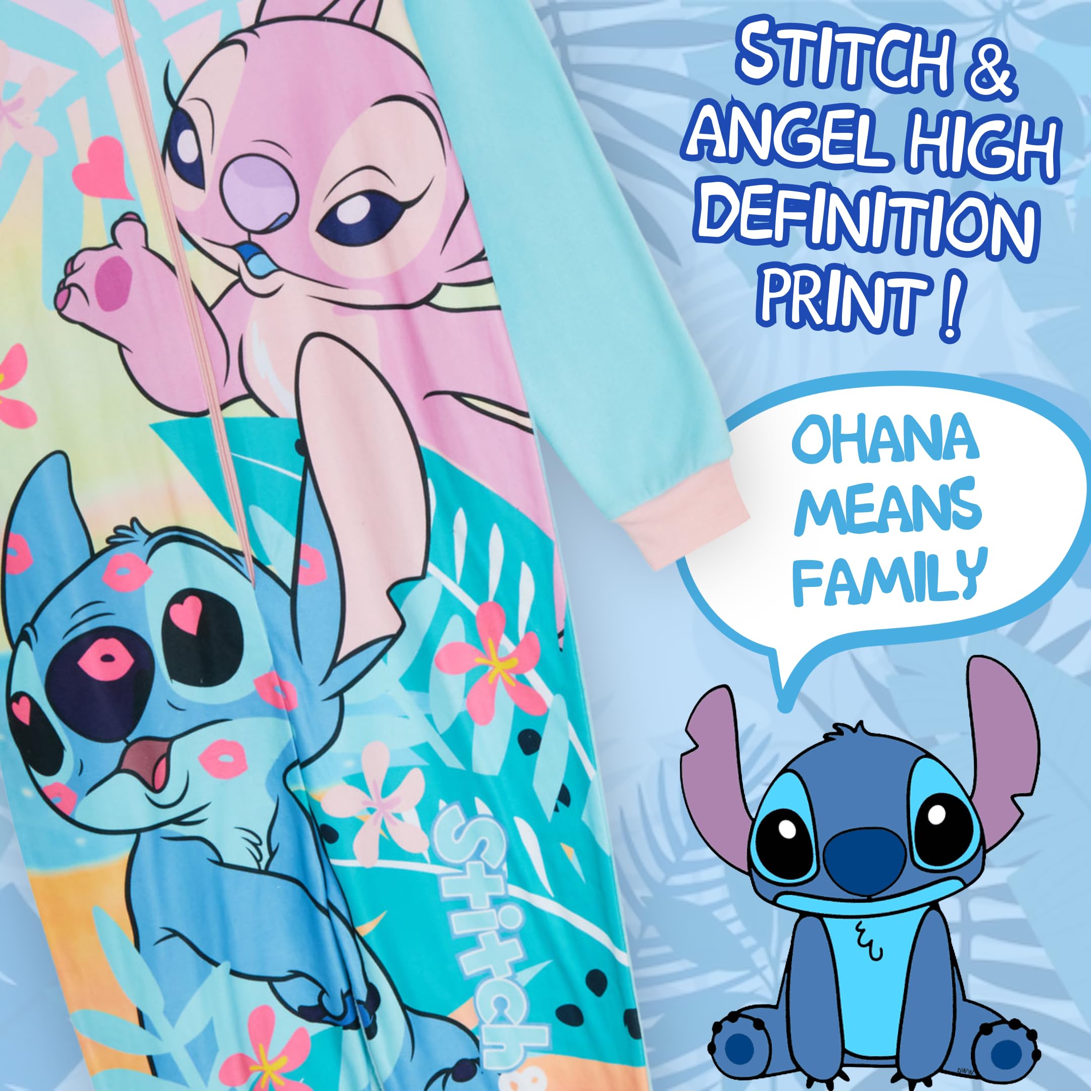 Disney Pijama de Stitch y Angel para Niños Todo en Uno Pijamas Para Niñas Forro Polar Ropa de Dormir, azul, 7-8 años