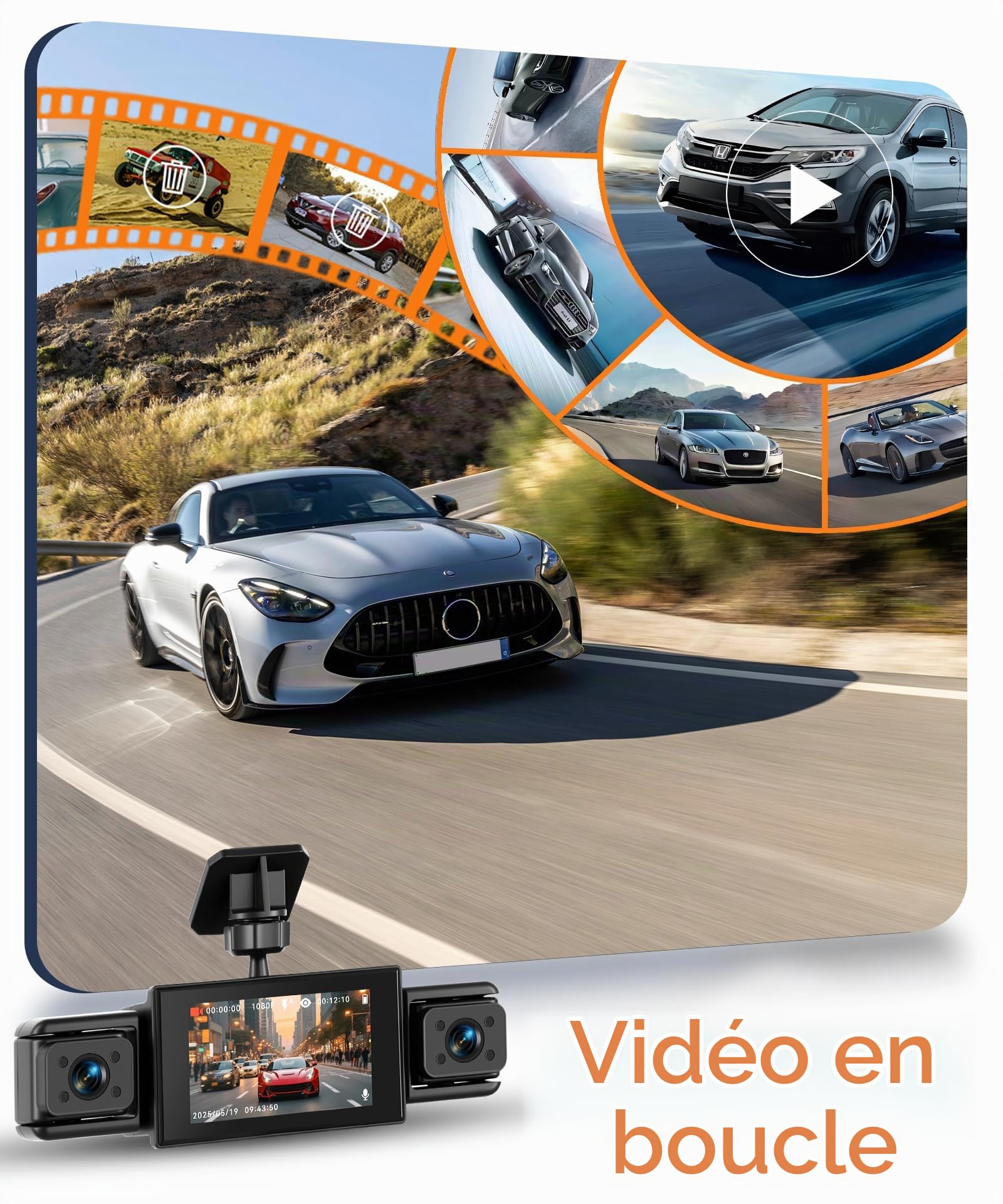 Rimoody 4 Canaux 360° Dashcam Voiture, 4 x Caméra 1080P Avant et Arrière Gauche Droite, 3" IPS Dash Cam de Voiture Vision Nocturne/Vidéo en Boucle/Moniteur de Stationnement 24H/Aide au Stationnement
