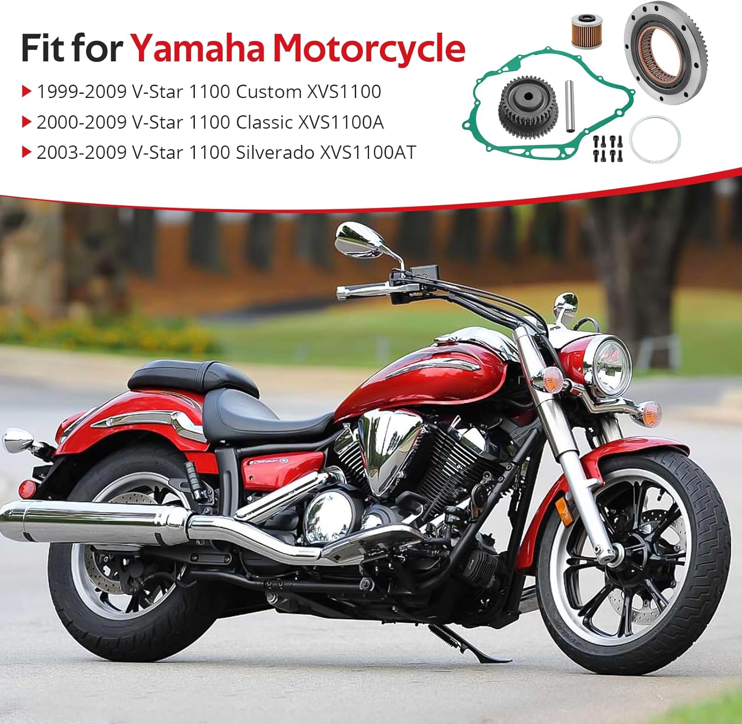 JAVIK Starter Clutch & Idler Gear Shaft Gasket Fit for Yamaha V-Star 1100 Custom XVS1100 1999-2009, OEM#99999-03908-00 5EL-15517-11-00