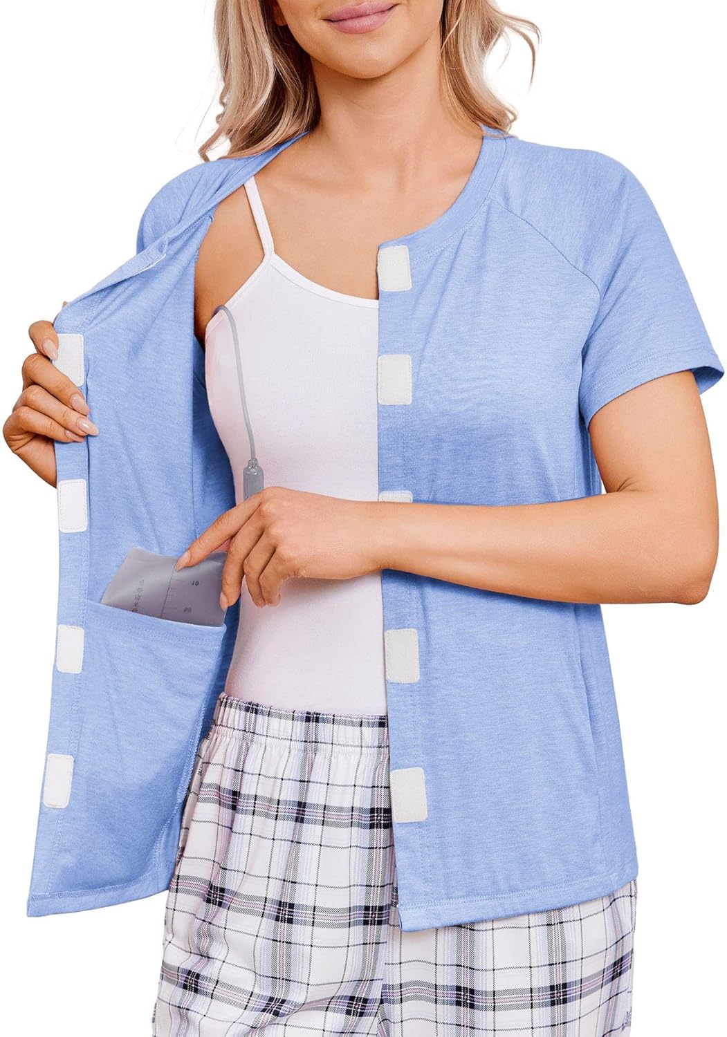 Deyeek Mastectomy Shirts with Drain Pockets for Women Short Sleeve Shirt Chemotherapy Must Haves
