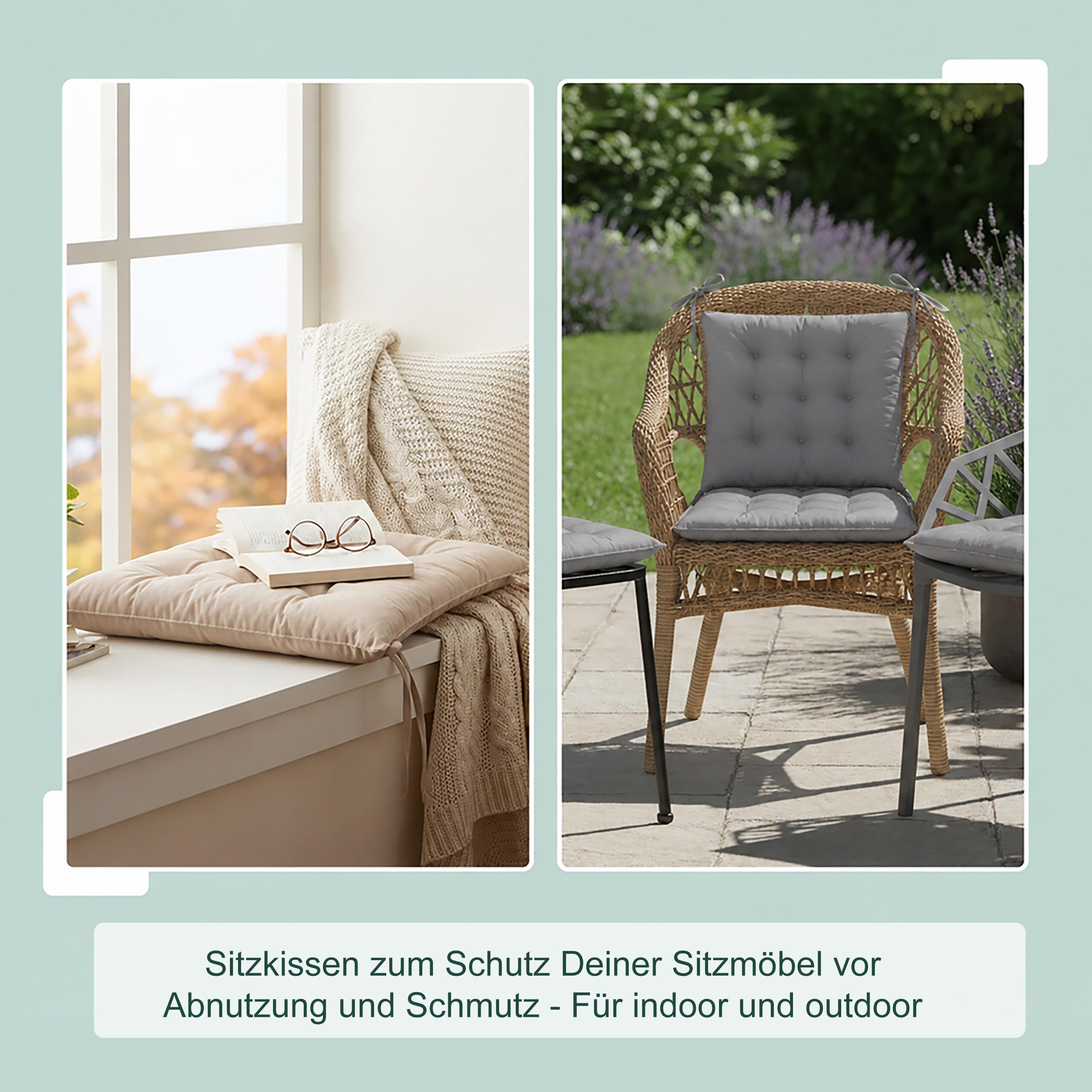 Relaxdays Stuhlkissen, 4er Set, 40x40 cm, Gesteppte Sitzpolster mit Bändern, Indoor & Outdoor, Polyesterbezug, Farbwahl