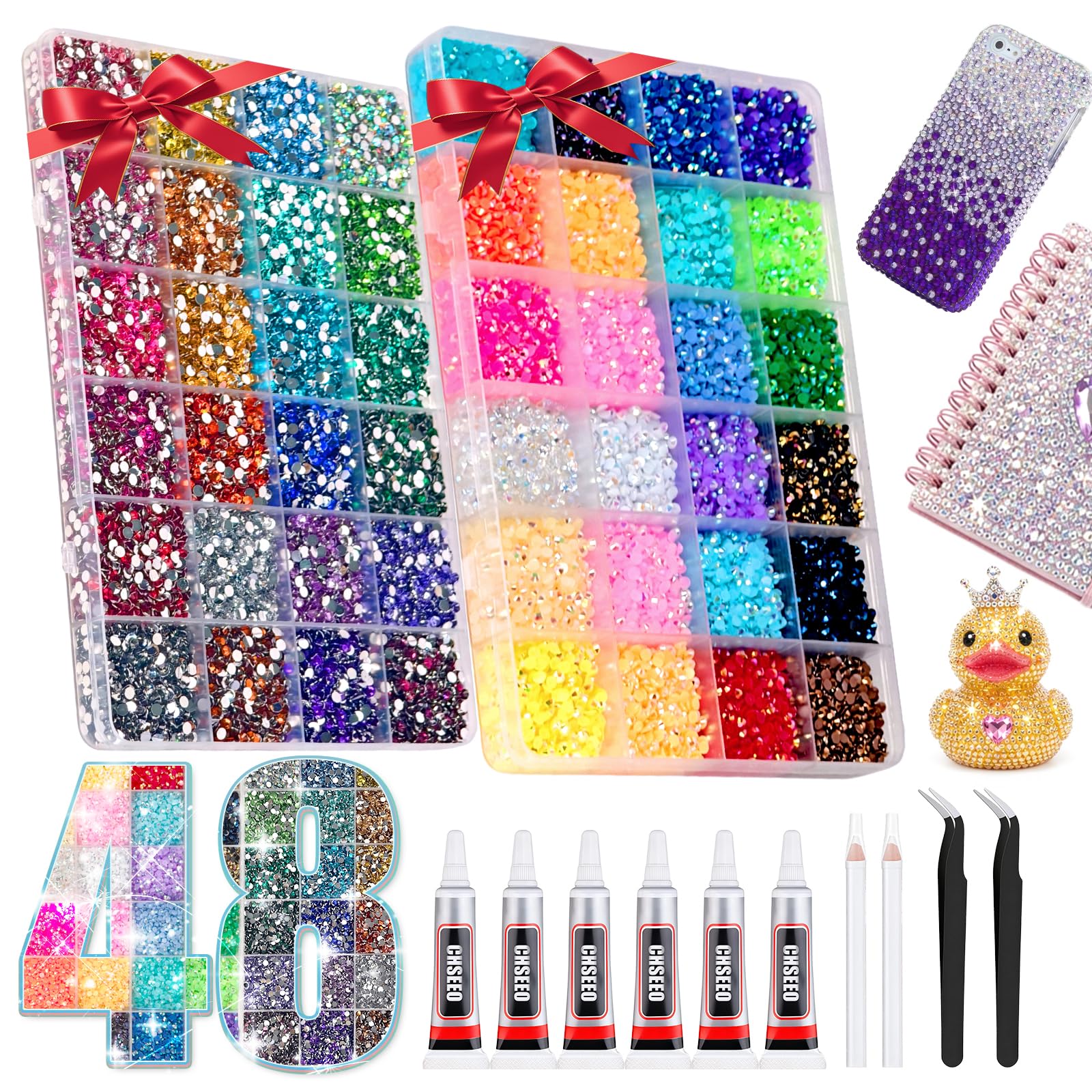 48000Pcs Resina Jelly Strass 48 Colori Nail Gems Bedazzling Kit