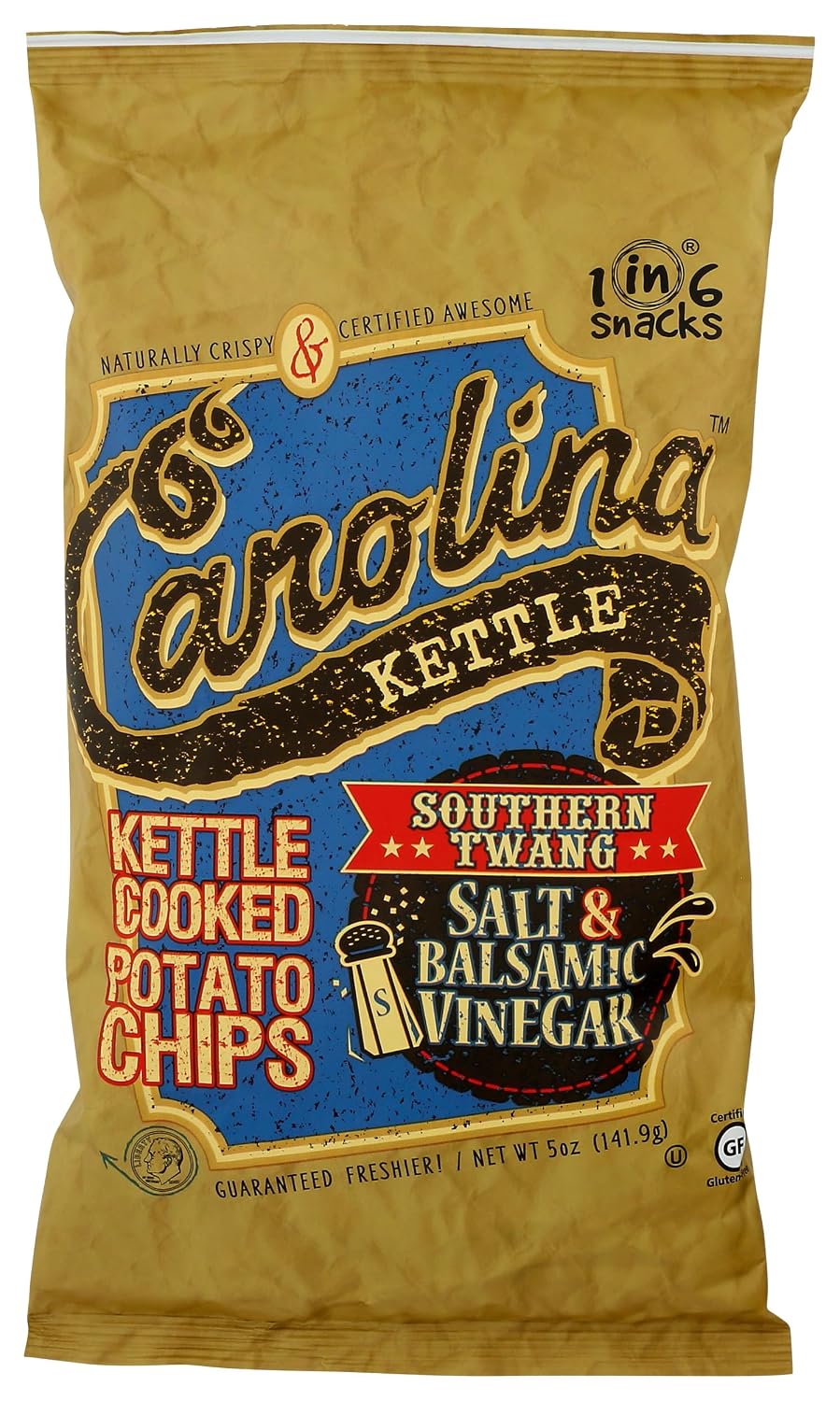 Carolina Kettle Kettle Cooked Potato Chips, Southern Twang Salt & Vinegar, 5 Oz