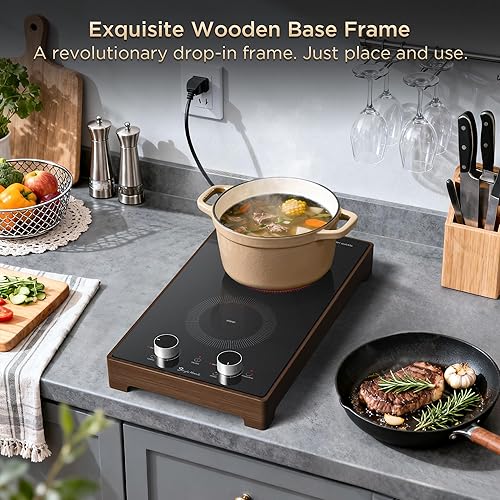 Miniatura 2 de Estufa eléctrica de 2 quemadores de 110 V, quemador superior de estufa enchufable, encimera y quemador eléctrico integrado con control de perilla,