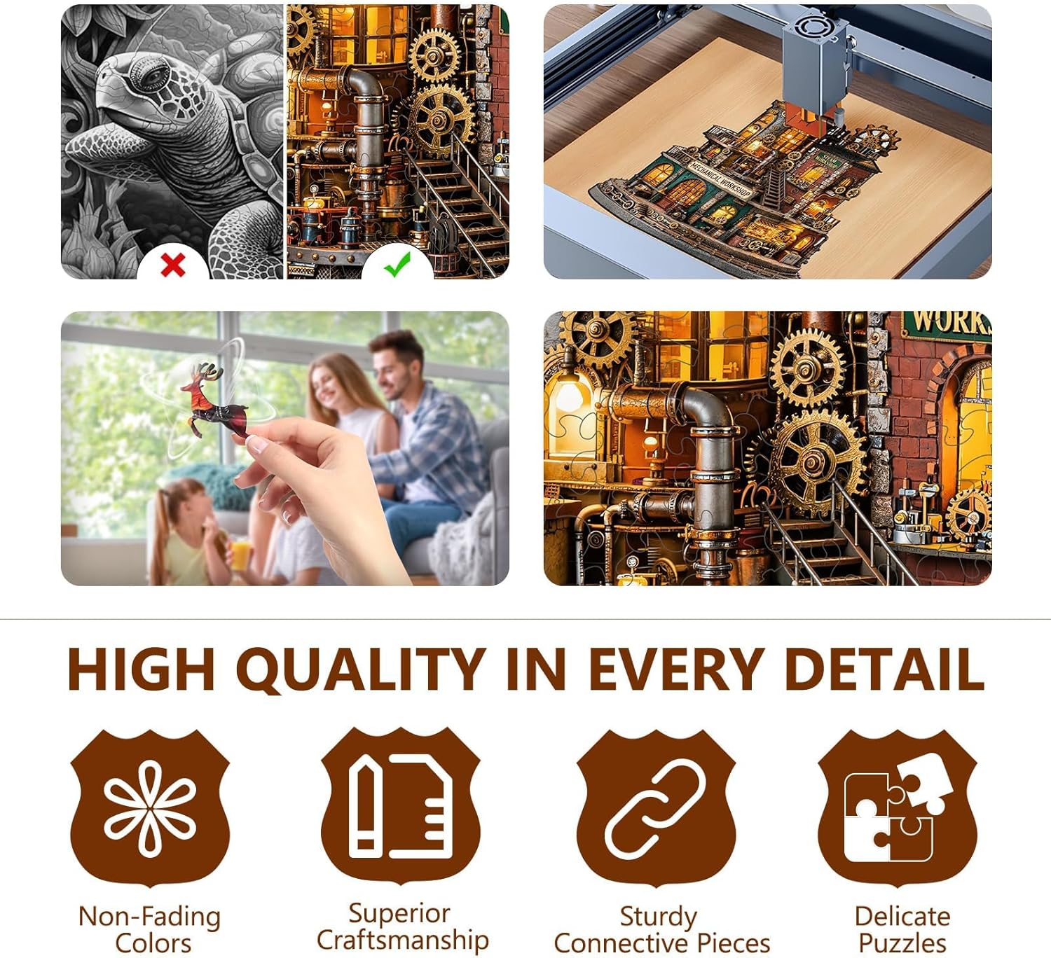 Mechanical Workshop Wooden Puzzles for Adults, Wooden Jigsaw Puzzle 97 Pieces, Uniquely Shaped Pieces, Family Puzzle Games & Home Decor, Presents for Friends (S-8.5 * 8.3in)