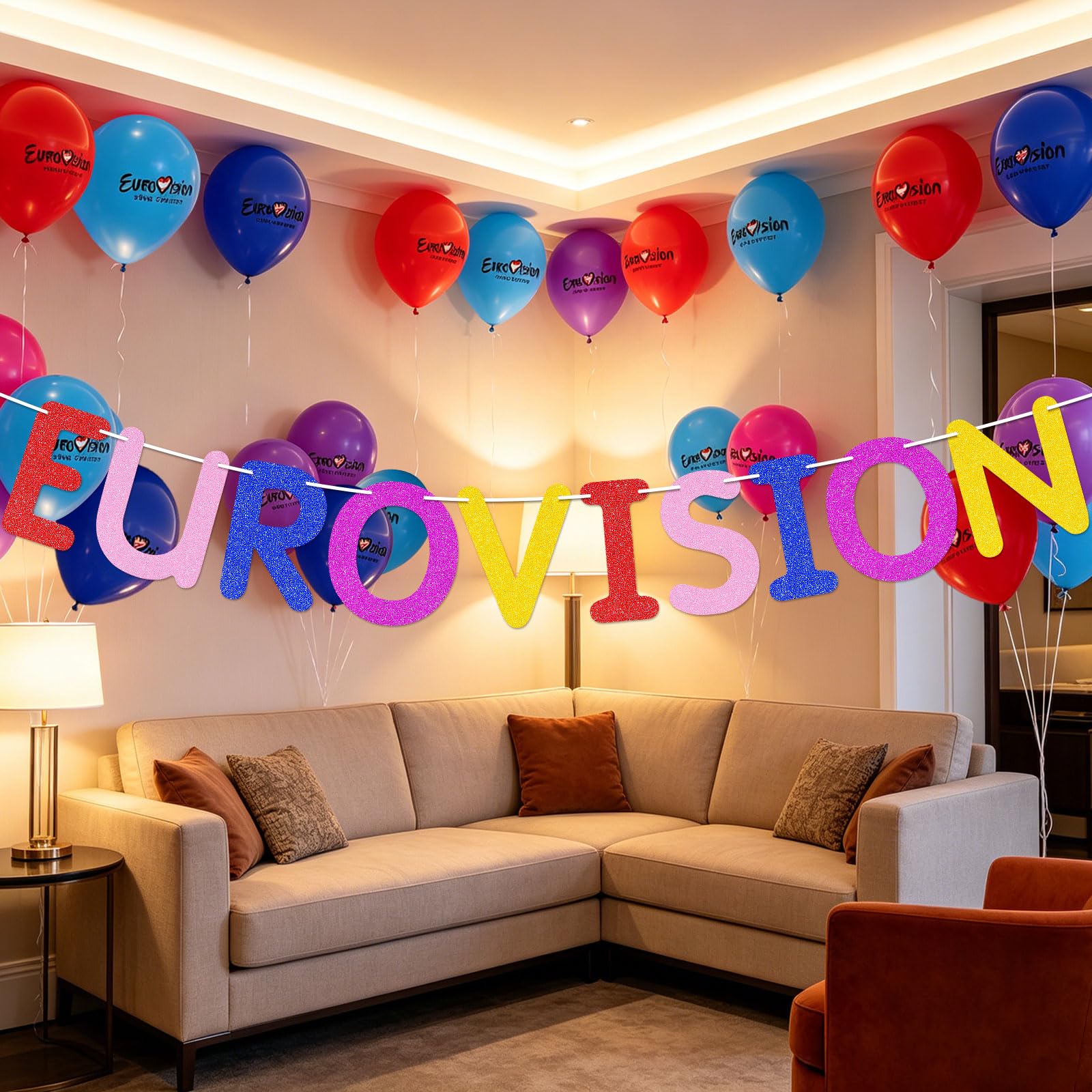 21 Pcs Eurovision 2026 Party Decorations Set, 12 Inch Multicolour Latex Balloons and Glitter Eurovision Banner, Vienna 2026 Celebration Themed Supplies for Eurovision Song Contest Watch Party — view 5
