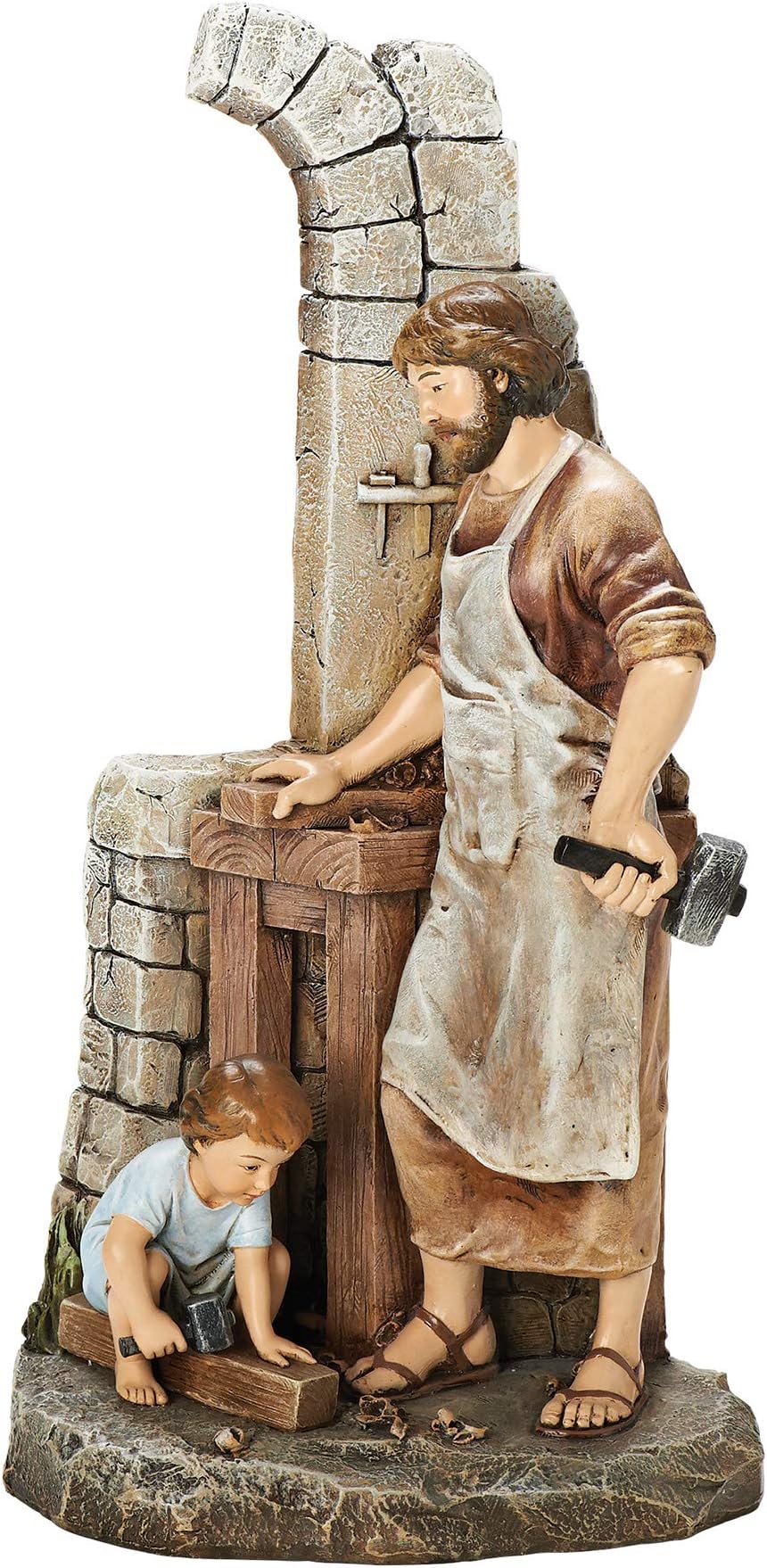 Joseph's Studio by Roman, Carpenter's Apprentice Figure, Life of Christ, Renaissance Collection, 12.75" H, Resin and Stone, Religious Gift, Decoration, Collection, Durable, Long Lasting