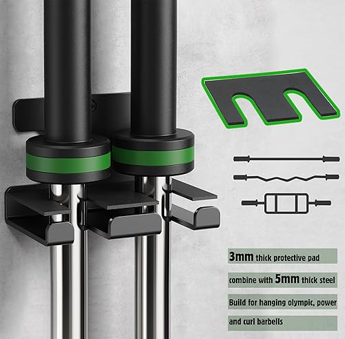 Miniatura 2 de Soporte de barra para barra de montaje en pared, soporte de almacenamiento para barra olímpica, para el hogar, comercial, garaje y gimnasio