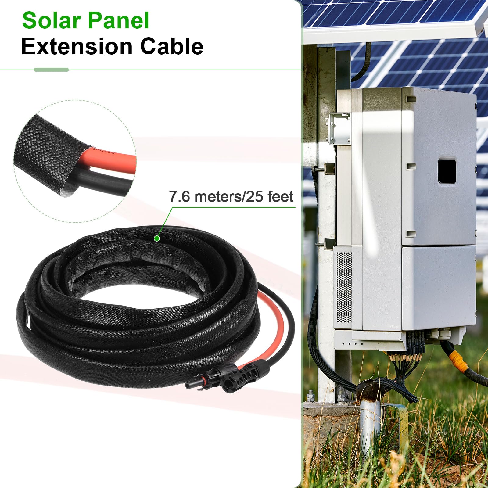 sourcing map Solar Panel Cable 25 Pies 8 AWG 10mm2 Solar Cable Estañado Cobre Alambre con Hembra y Macho Conector Negro Rojo para RV Barco Marino Solar Panel