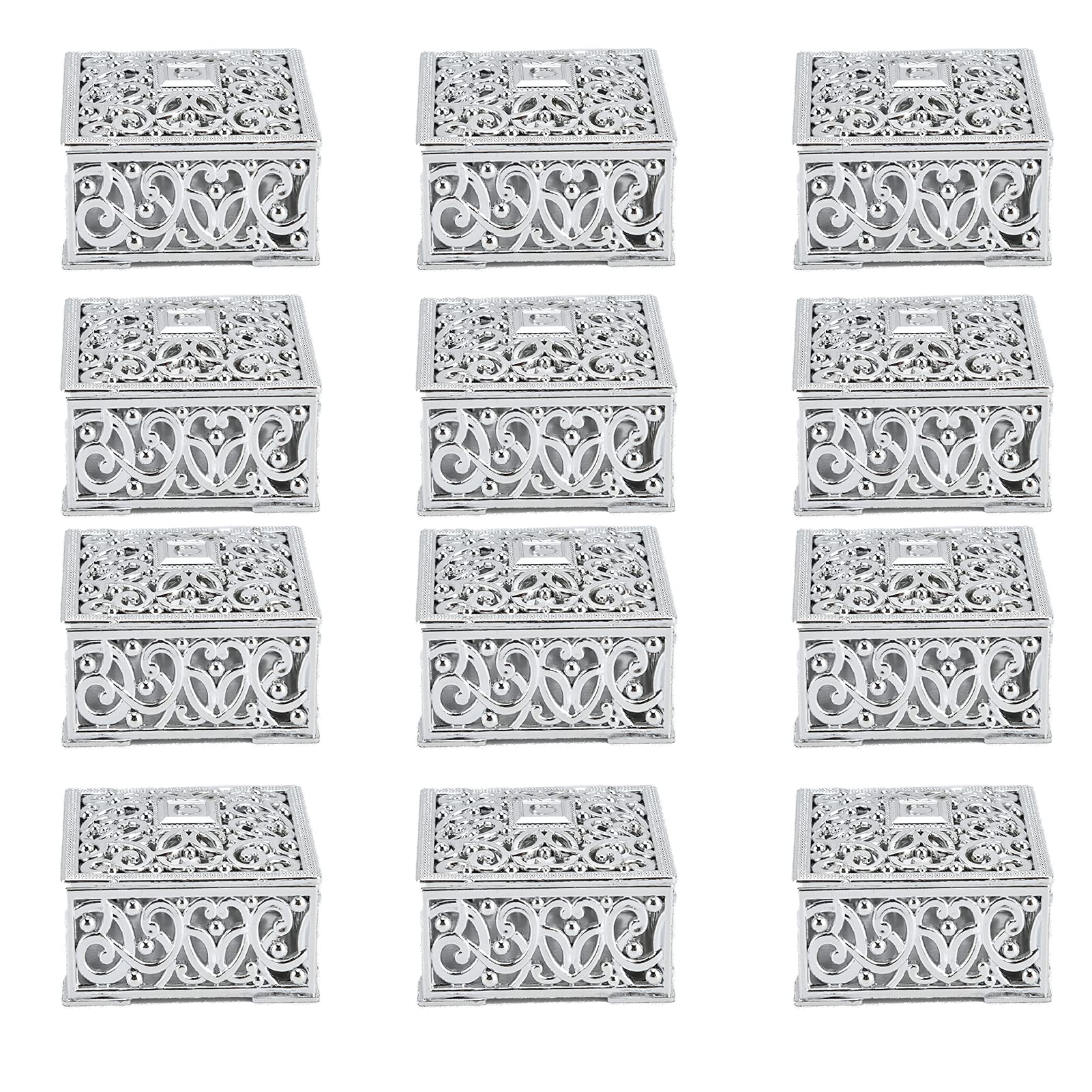 12PCS Wedding Favor, Hollow Candy Box, Plastic Hexagonal Gift Box, Large Capacity Candy Boxes, Souvenir Trinket Organizer, Candy Case Container for Wedding Bridal Shower(Square 10.2x9.5x3.8cm)