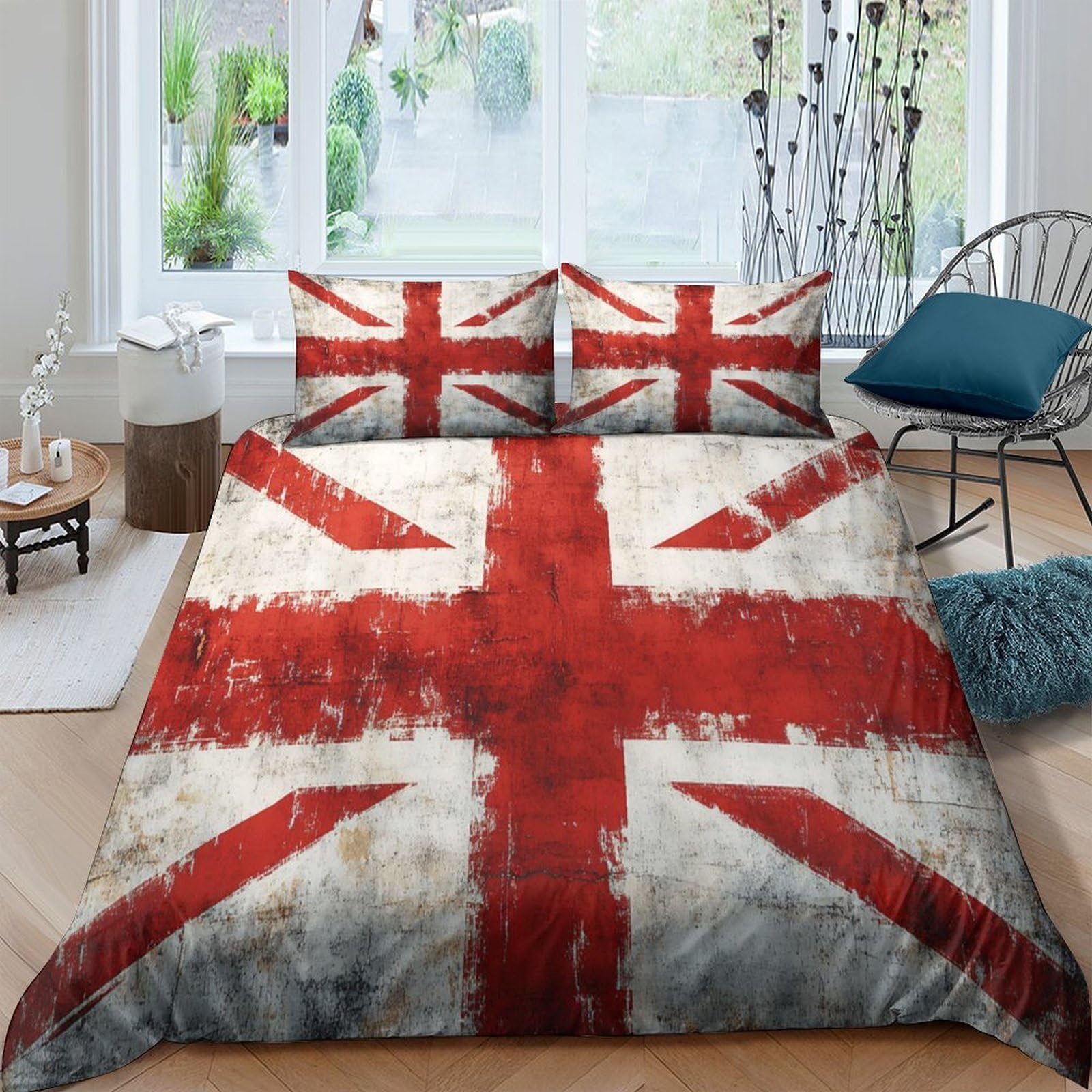 Ctjqhvkz Style-6 3D Printed Vintage Union Flag Fitted Sheet Microfiber Soft Breathable Grunge British Bed Cover For Bedroom Dorm Mattress Decor Single（135X200cm）