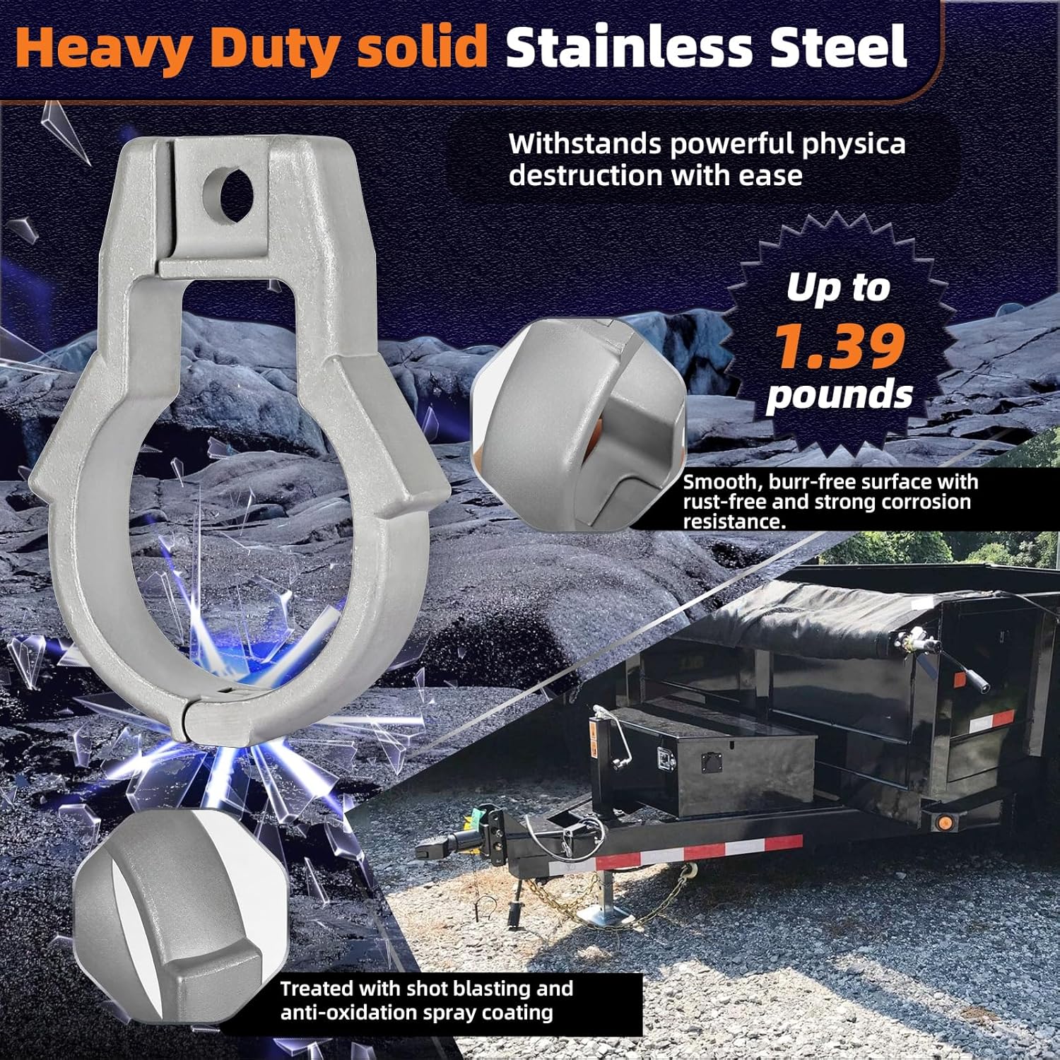 Trailer Hitch Lock for Bulldog Style Couplers, Trailer Coupler Lock Fits 2” and 2-5/16” Couplers, Heavy Duty Stainless Steel Towing Hitch Locks with Stainless Steel Padlock and Keys