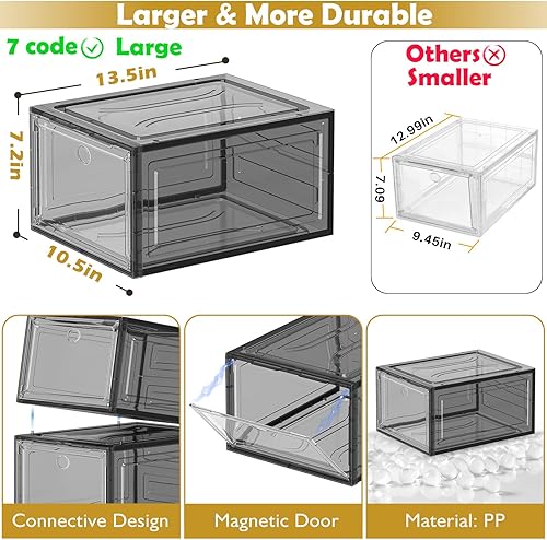 Miniatura 12 de Organizador de almacenamiento de zapatos de plástico transparente, grueso y resistente c/puerta magnética, cajas apilables, zapatero plegable