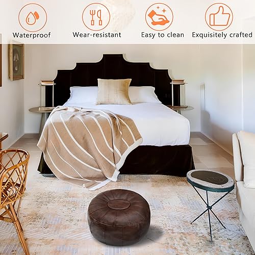 Miniatura 30 de Thgonwid Puf de almacenamiento marroquí sin rellenar, asiento otomano hecho a mano, de piel sintética, reposapiés, para sala de estar, dormitorio o